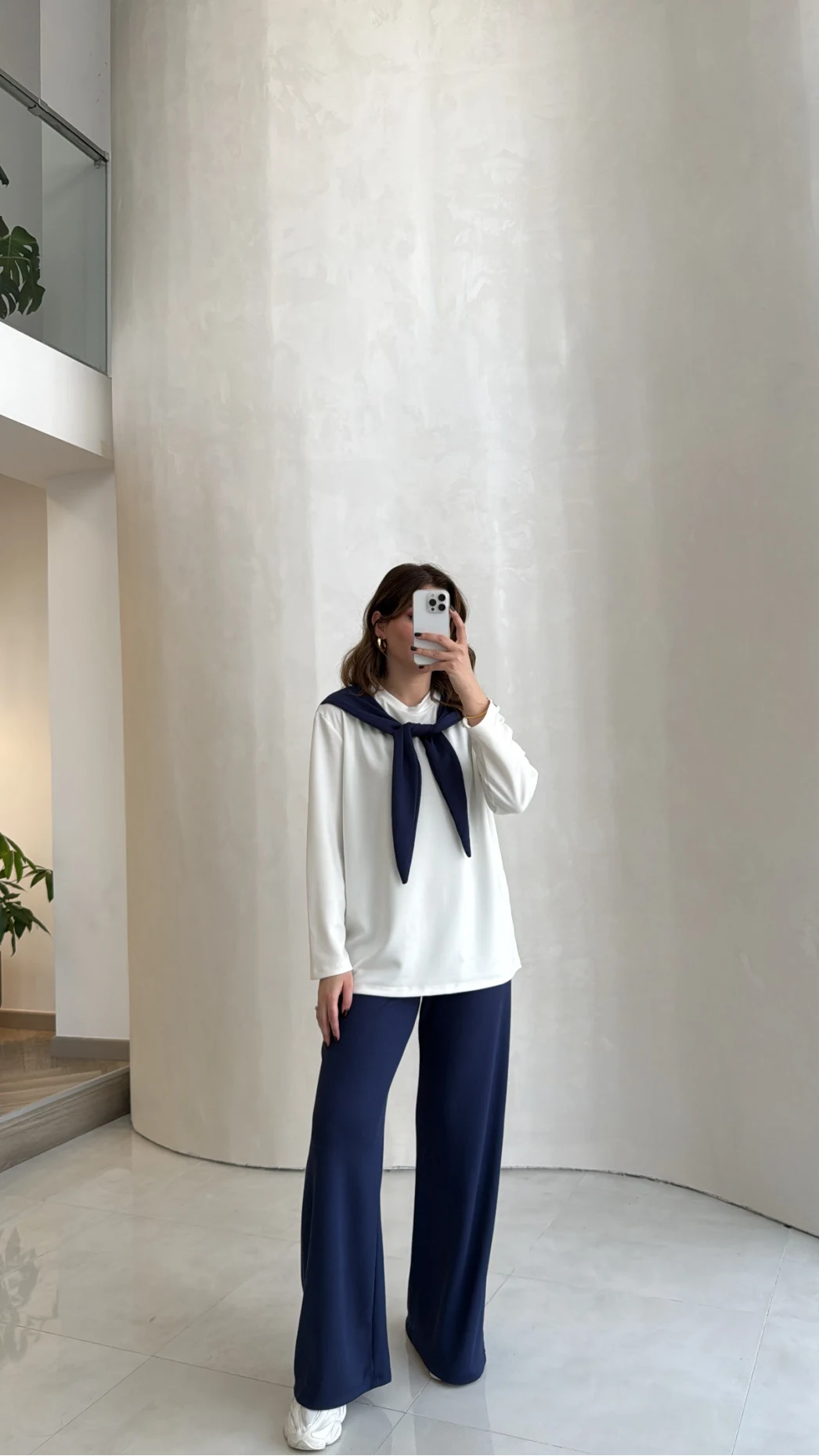 Uzun Kollu Fular Bağlamalı Takım - Lacivert - Kod: 4126