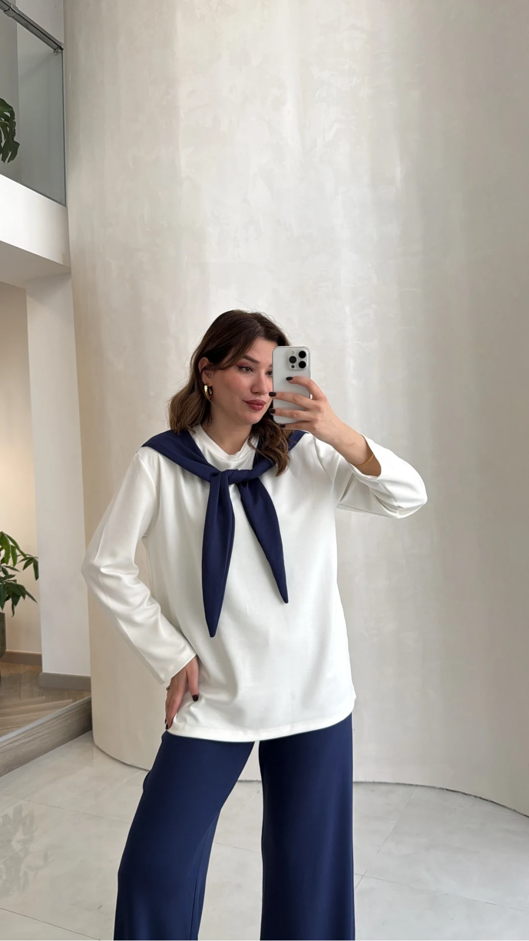 Uzun Kollu Fular Bağlamalı Takım - Lacivert - Kod: 4126