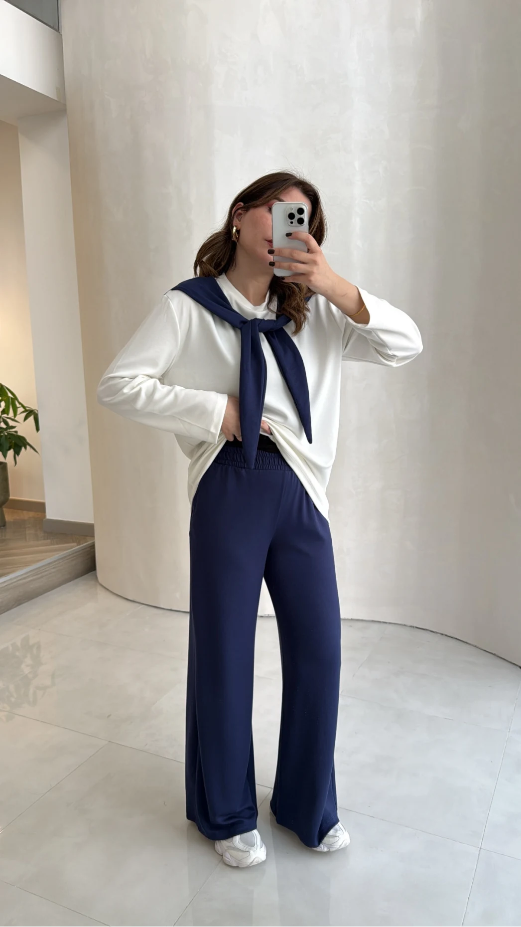 Uzun Kollu Fular Bağlamalı Takım - Lacivert - Kod: 4126