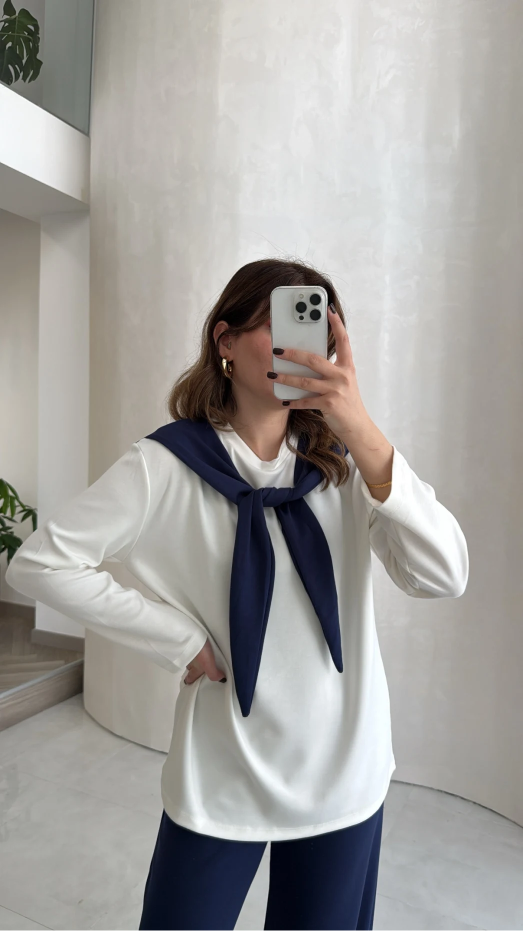 Uzun Kollu Fular Bağlamalı Takım - Lacivert - Kod: 4126