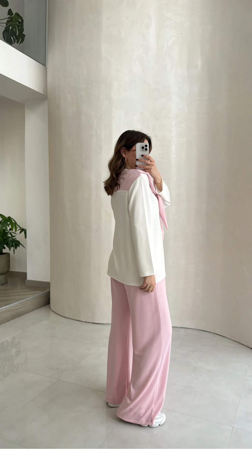 Uzun Kollu Fular Bağlamalı Takım - Pembe - Kod: 4126