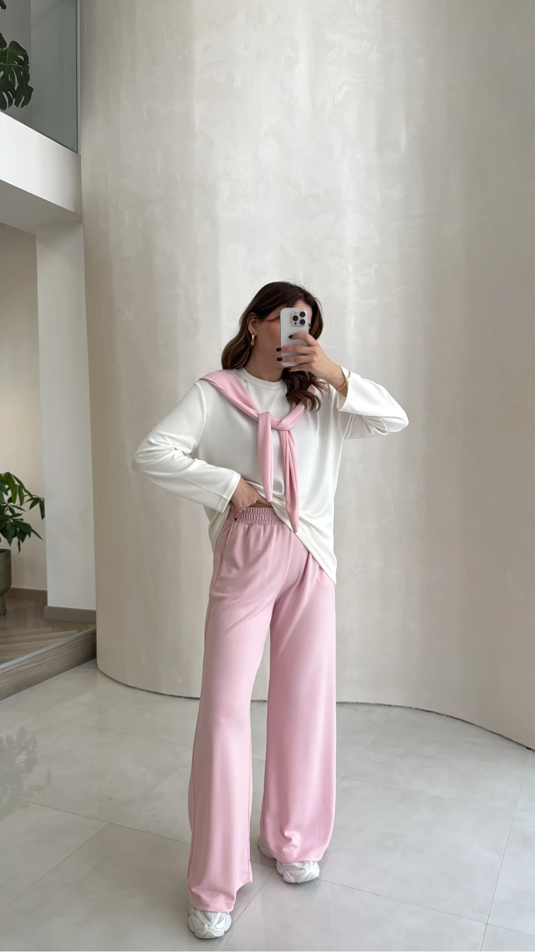 Uzun Kollu Fular Bağlamalı Takım - Pembe - Kod: 4126