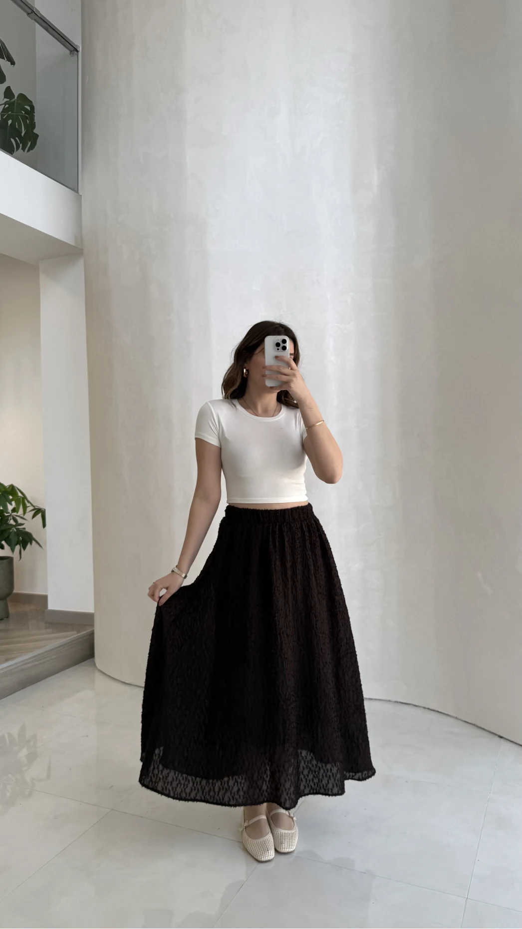 Şerit Püskül Detaylı Beli Lastikli Etek - Kahverengi - Kod: 5072