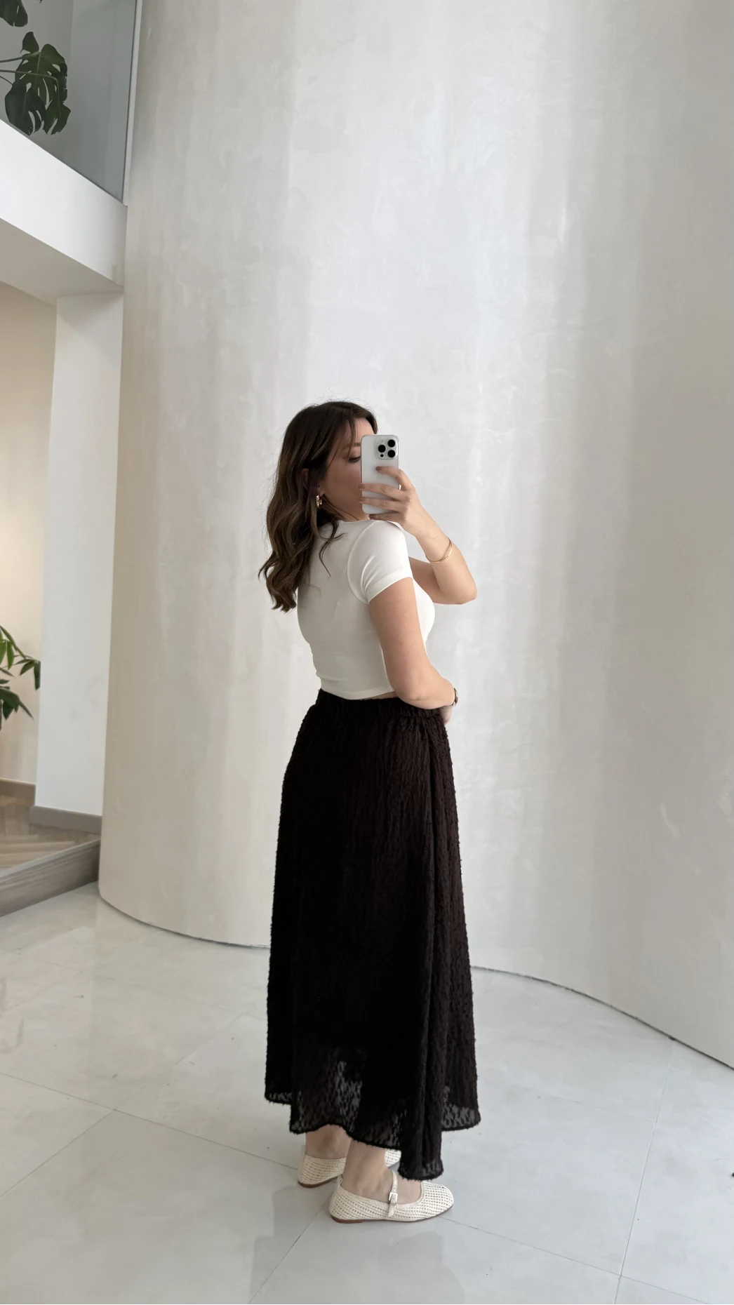 Şerit Püskül Detaylı Beli Lastikli Etek - Kahverengi - Kod: 5072