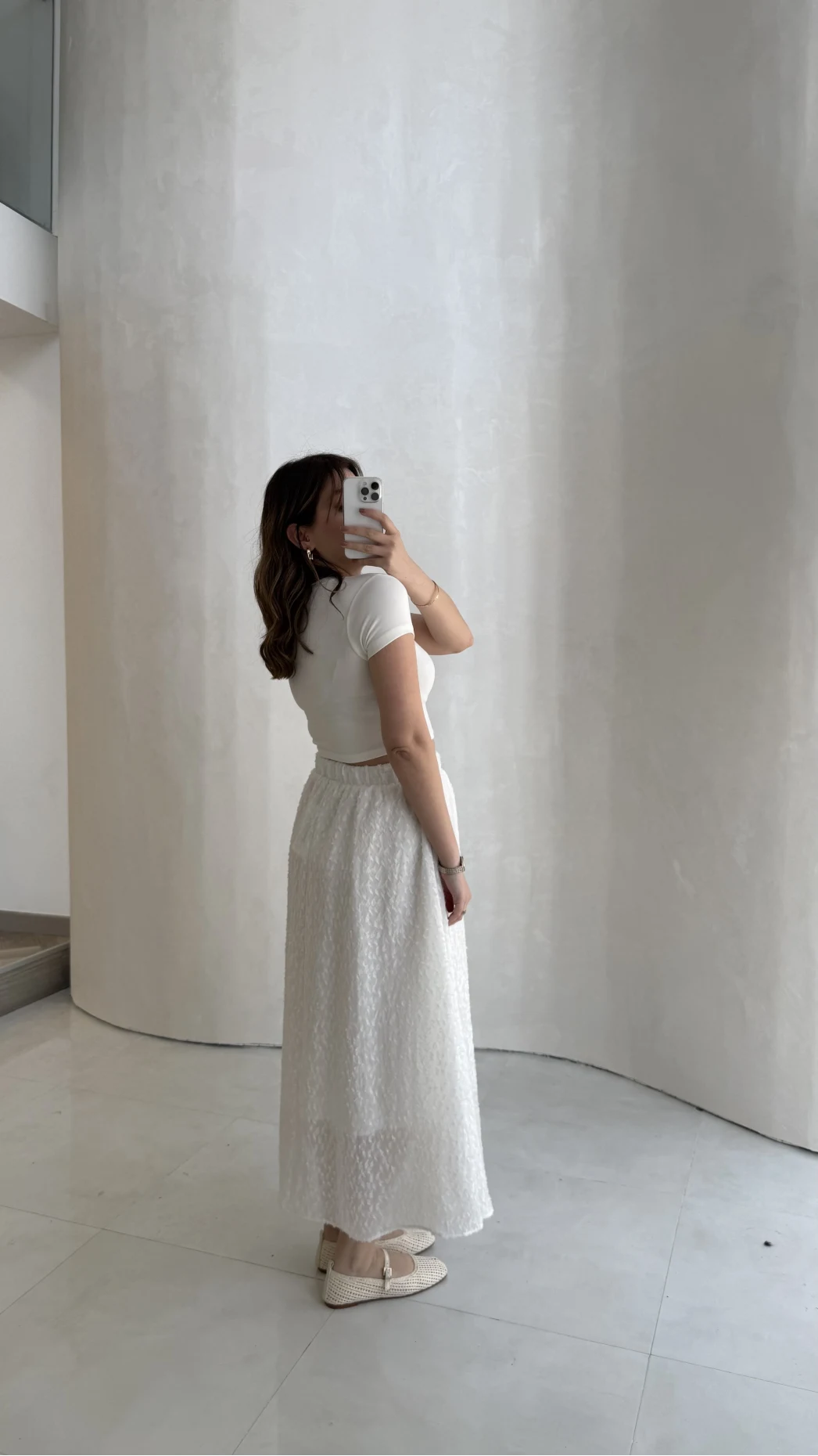 Şerit Püskül Detaylı Beli Lastikli Etek - Beyaz - Kod: 5072