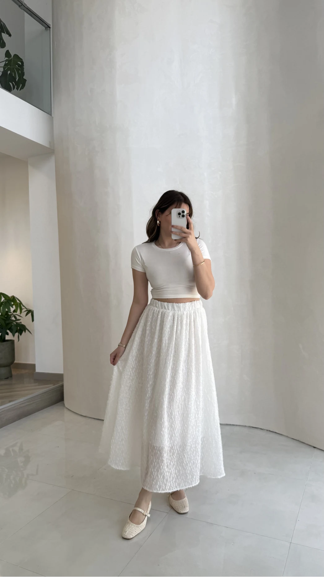 Şerit Püskül Detaylı Beli Lastikli Etek - Beyaz - Kod: 5072