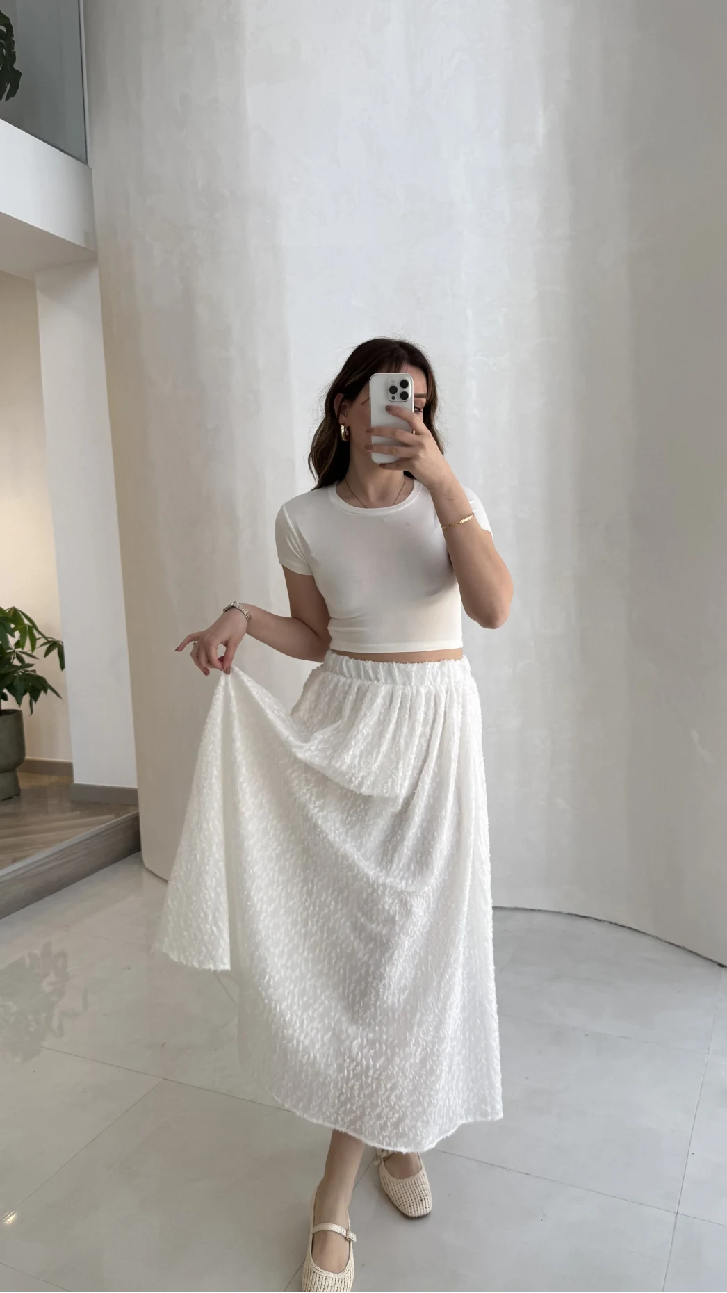 Şerit Püskül Detaylı Beli Lastikli Etek - Beyaz - Kod: 5072