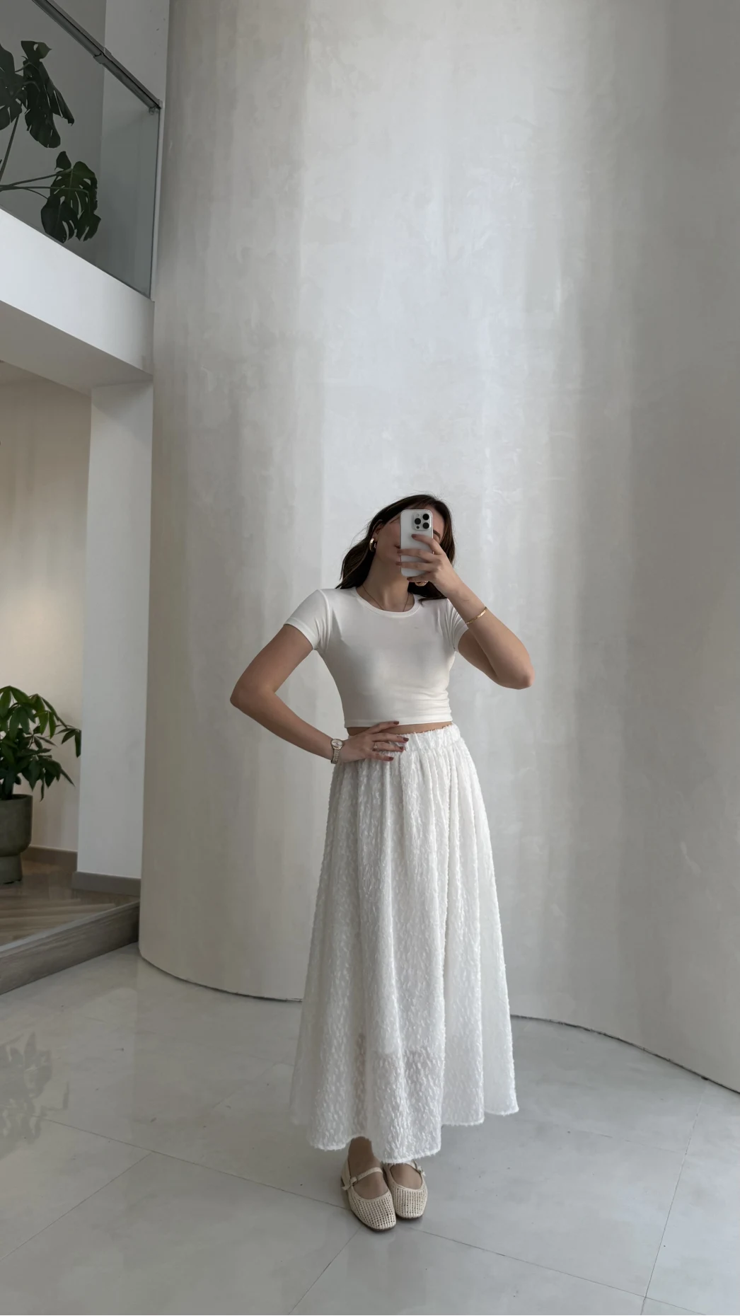 Şerit Püskül Detaylı Beli Lastikli Etek - Beyaz - Kod: 5072