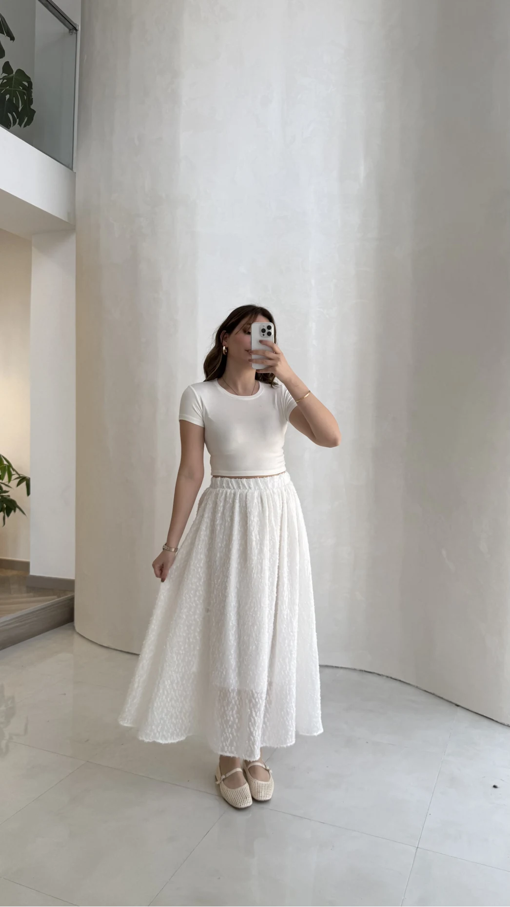 Şerit Püskül Detaylı Beli Lastikli Etek - Beyaz - Kod: 5072