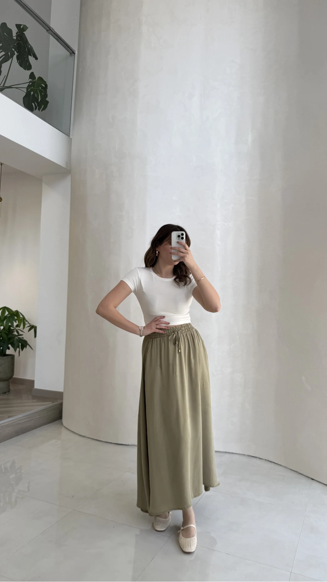 Luna Beli Lastikli Midi Boy Etek - Haki - Kod: 3380