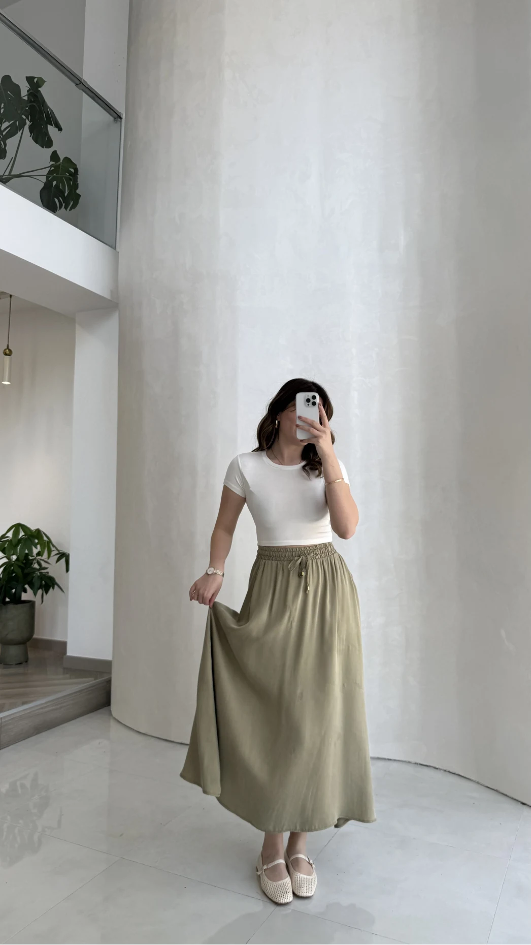 Luna Beli Lastikli Midi Boy Etek - Haki - Kod: 3380