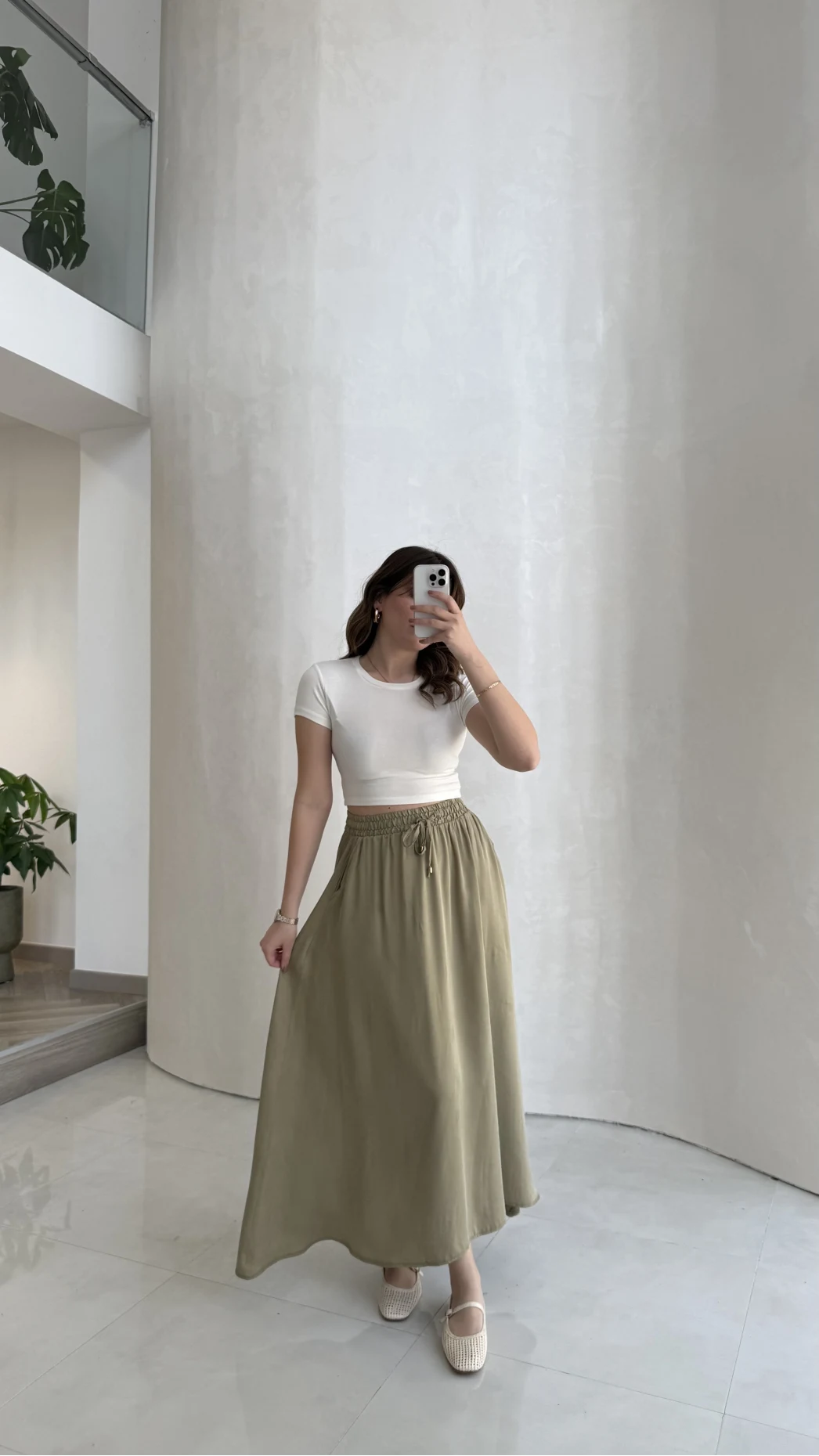 Luna Beli Lastikli Midi Boy Etek - Haki - Kod: 3380