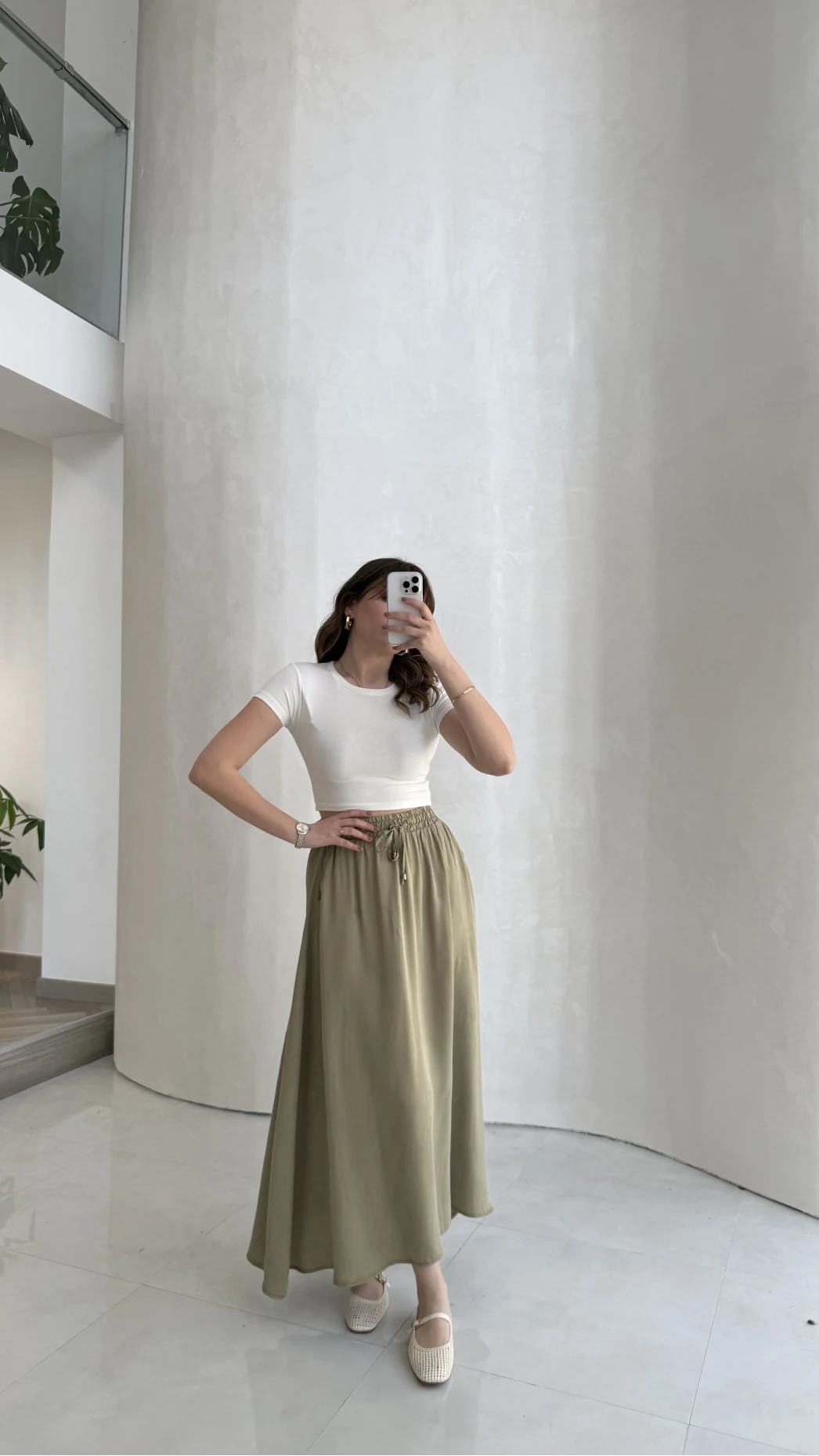 Luna Beli Lastikli Midi Boy Etek - Haki - Kod: 3380