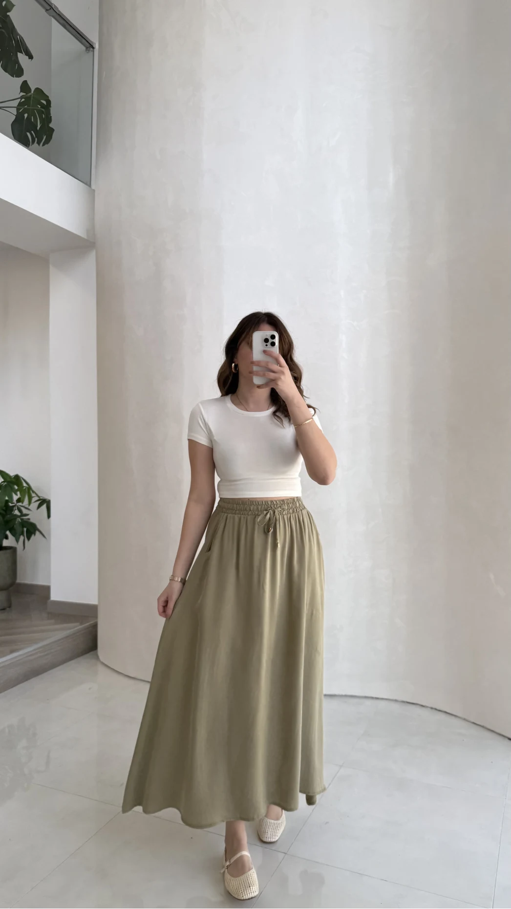 Luna Beli Lastikli Midi Boy Etek - Haki - Kod: 3380