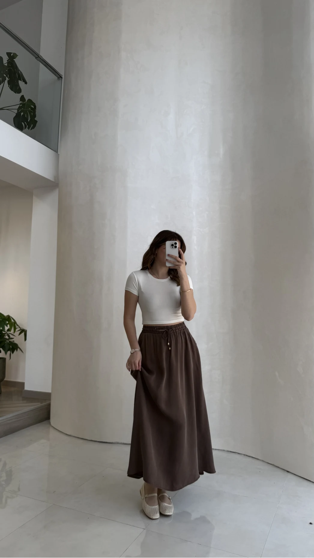 Luna Beli Lastikli Midi Boy Etek - Kahve - Kod: 3380