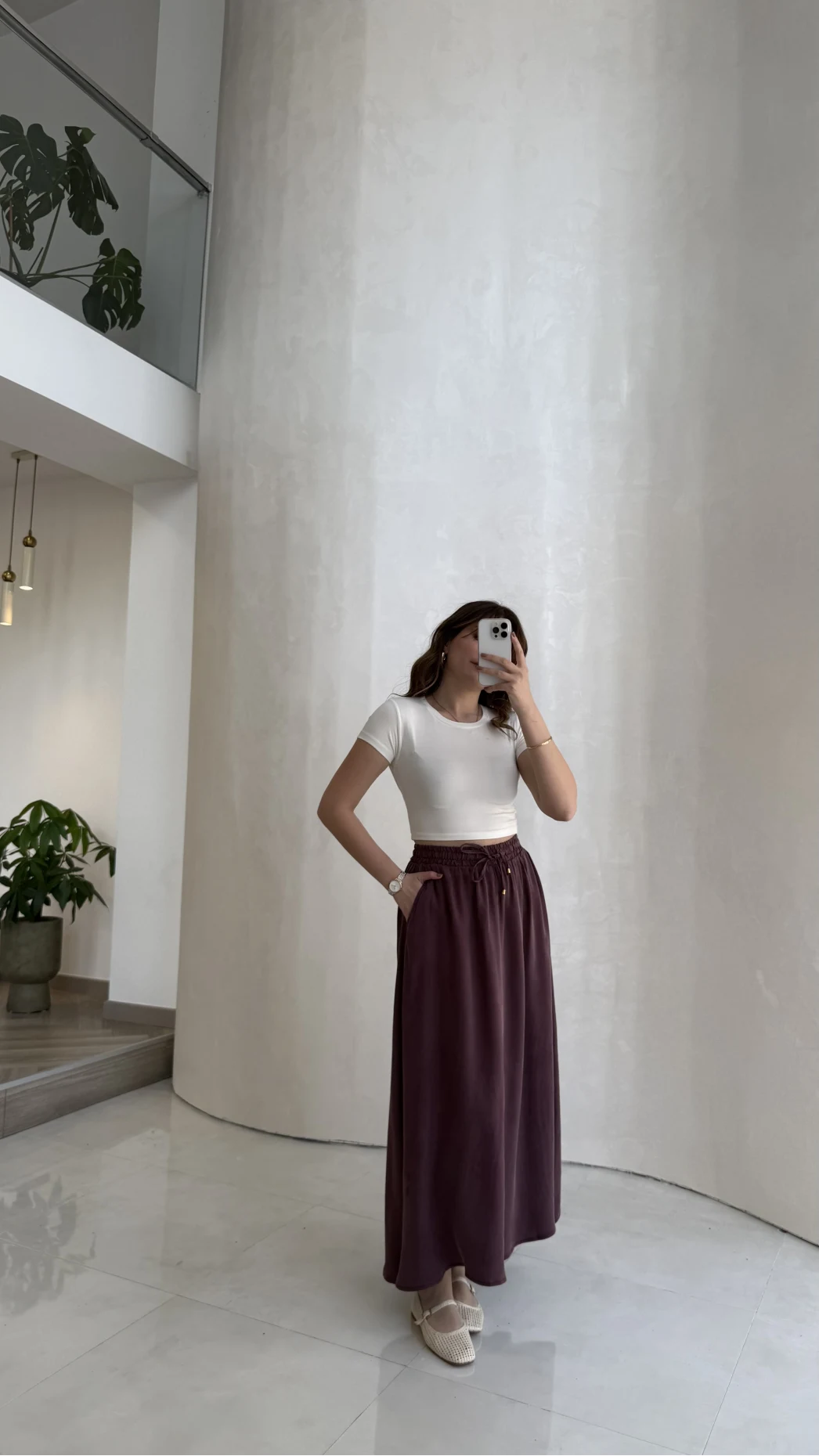 Luna Beli Lastikli Midi Boy Etek - Bordo - Kod: 3380