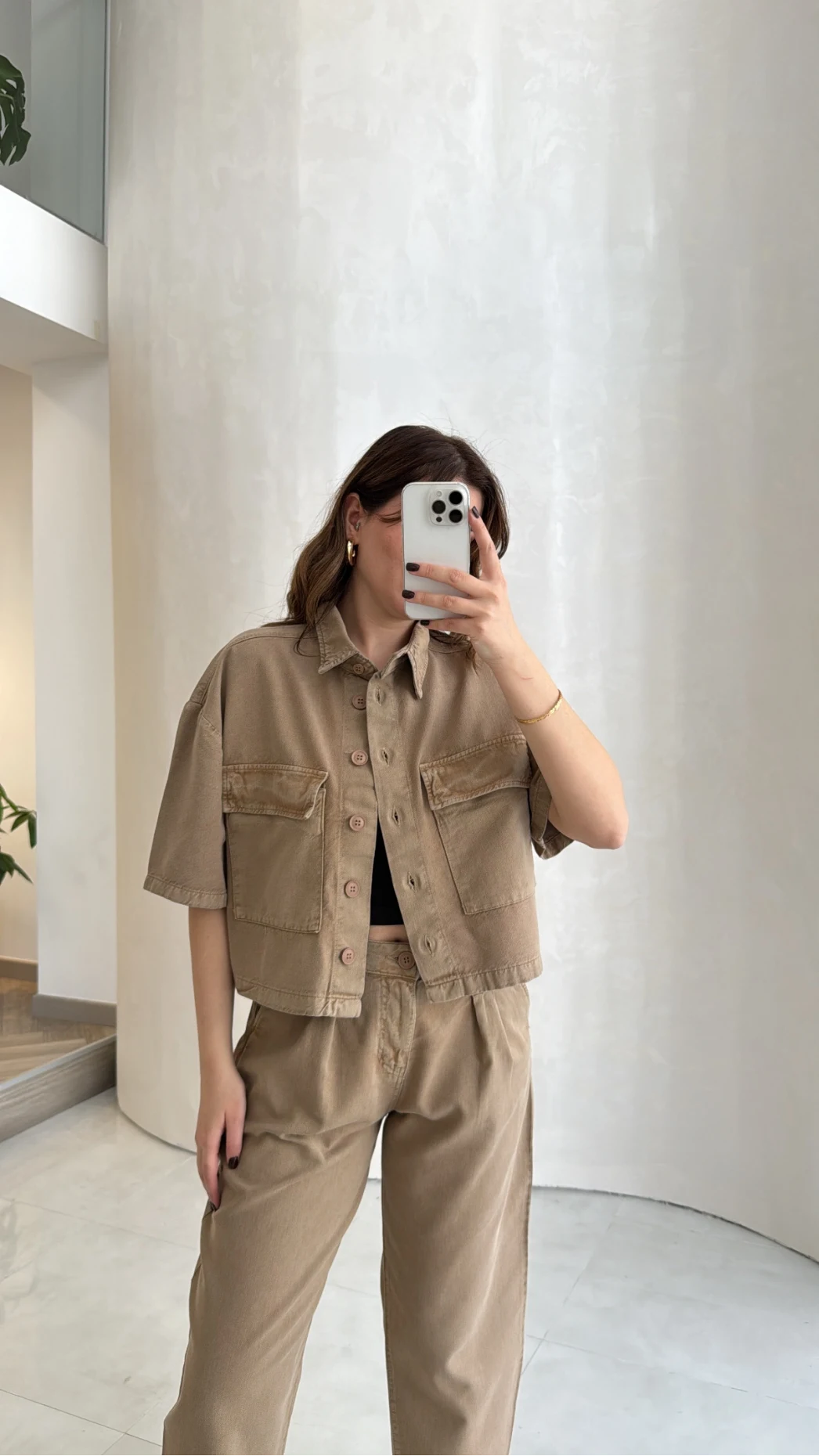 Bole Denim Kısa Ceket Pantolon Takım - Bej