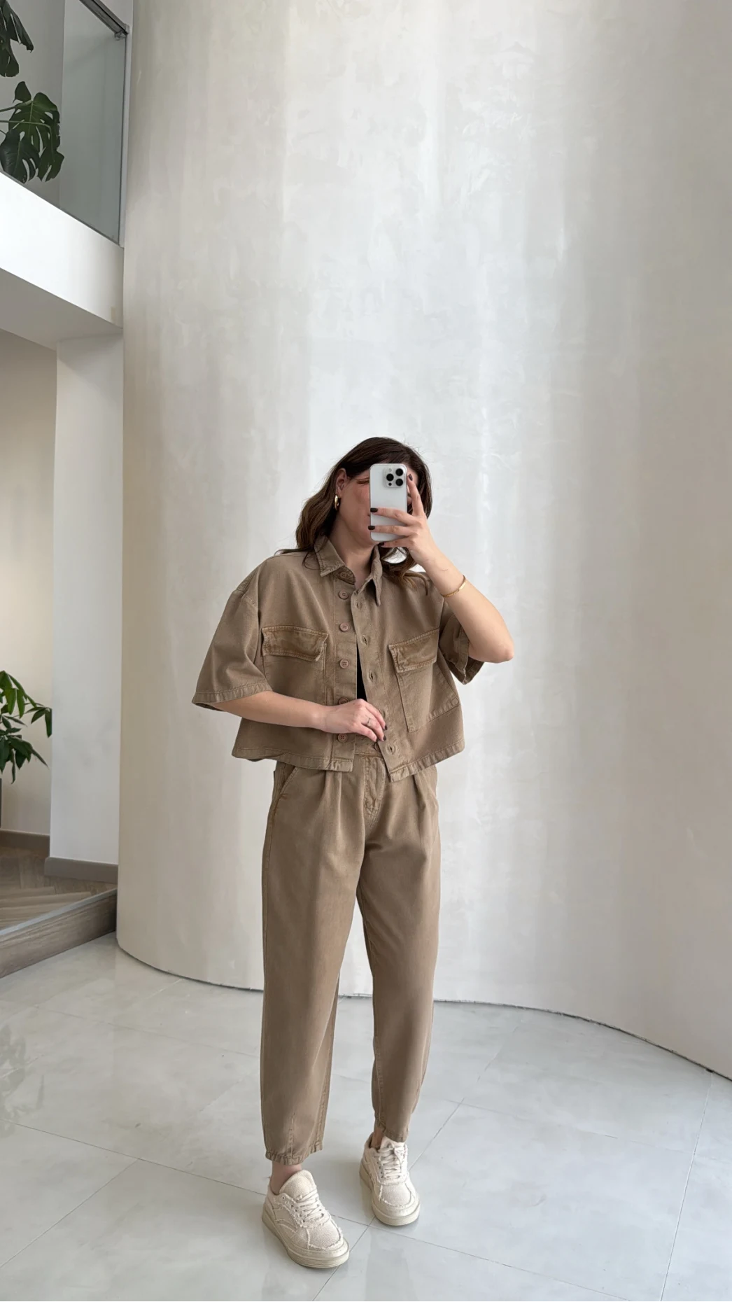 Bole Denim Kısa Ceket Pantolon Takım - Bej