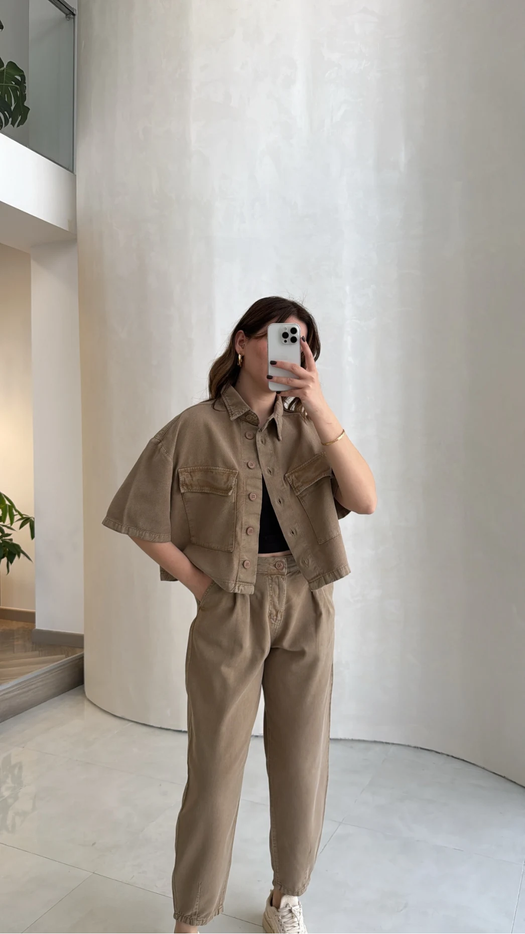 Bole Denim Kısa Ceket Pantolon Takım - Bej