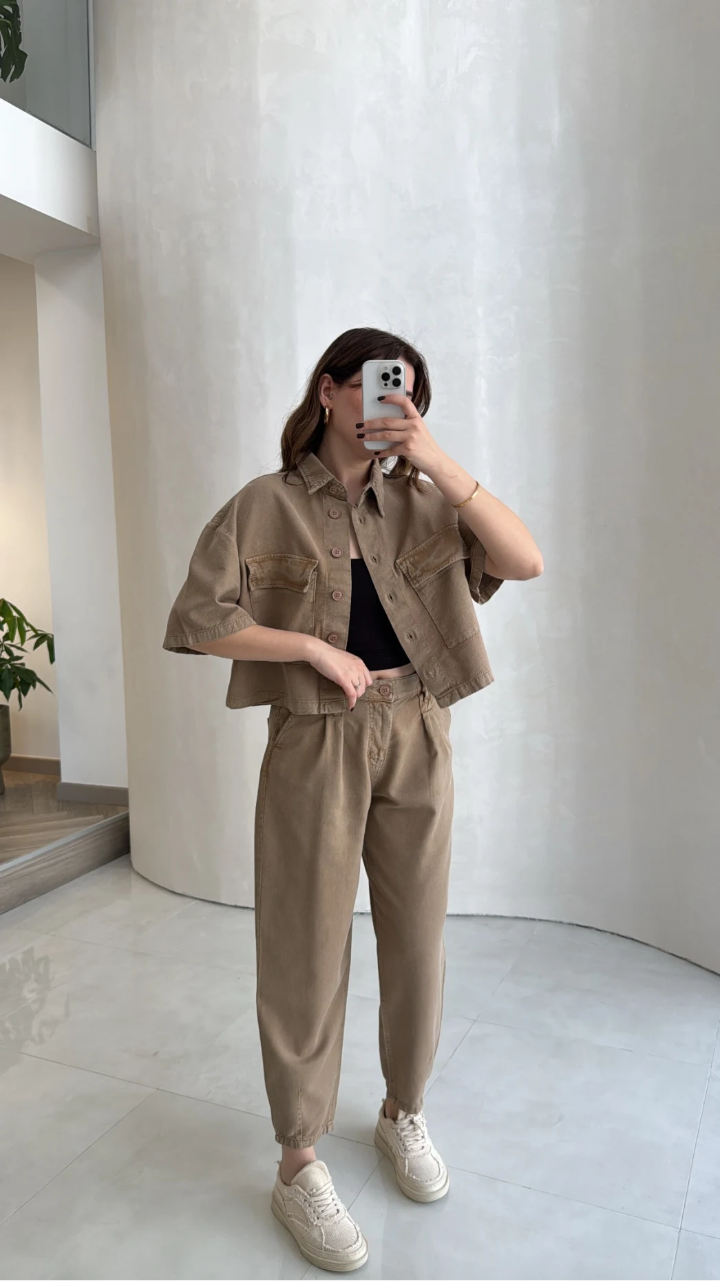 Bole Denim Kısa Ceket Pantolon Takım - Bej