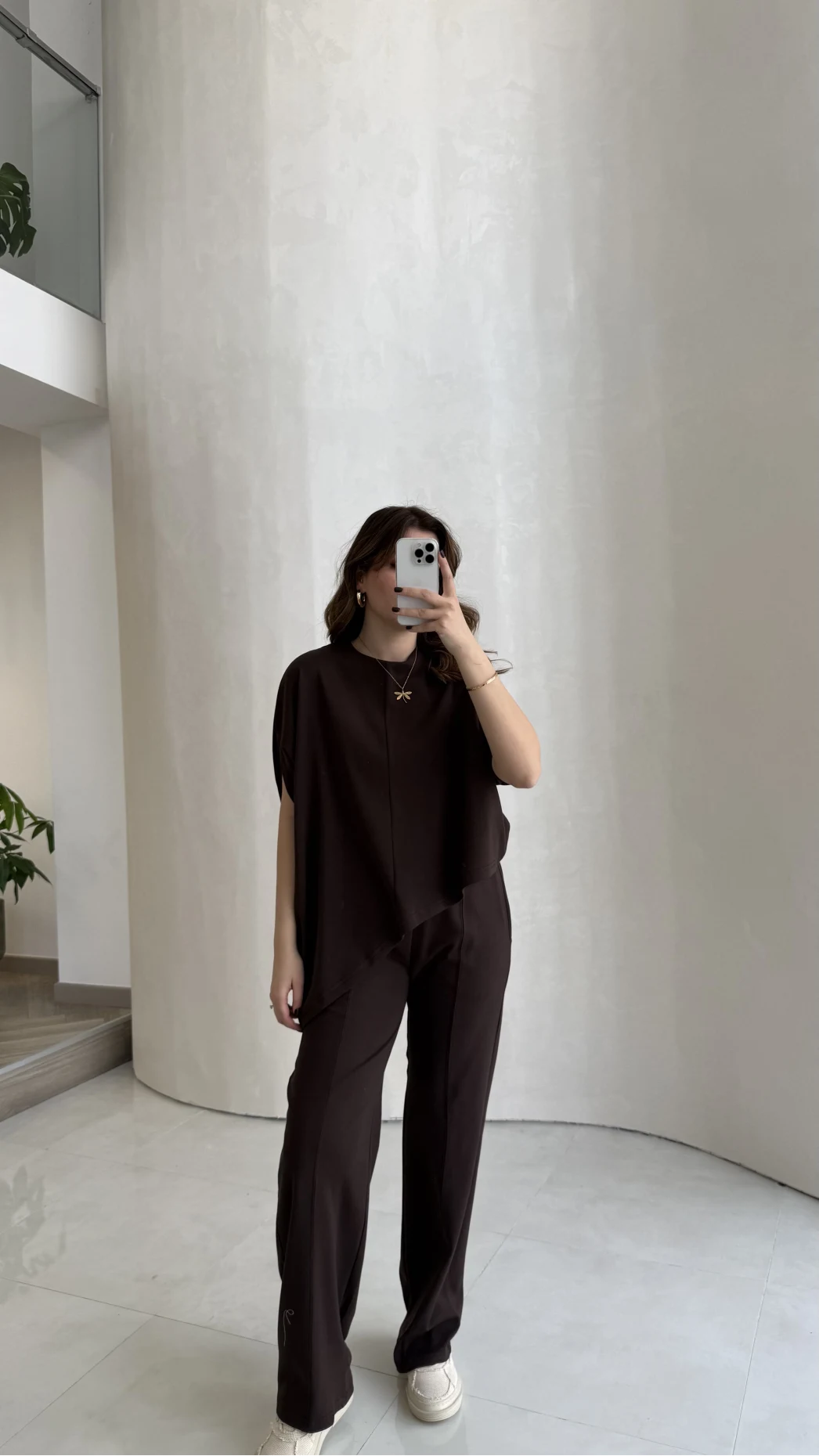 Asimetrik Kesim Pamuk Kumaş Takım - Kahverengi - Kod: 6928