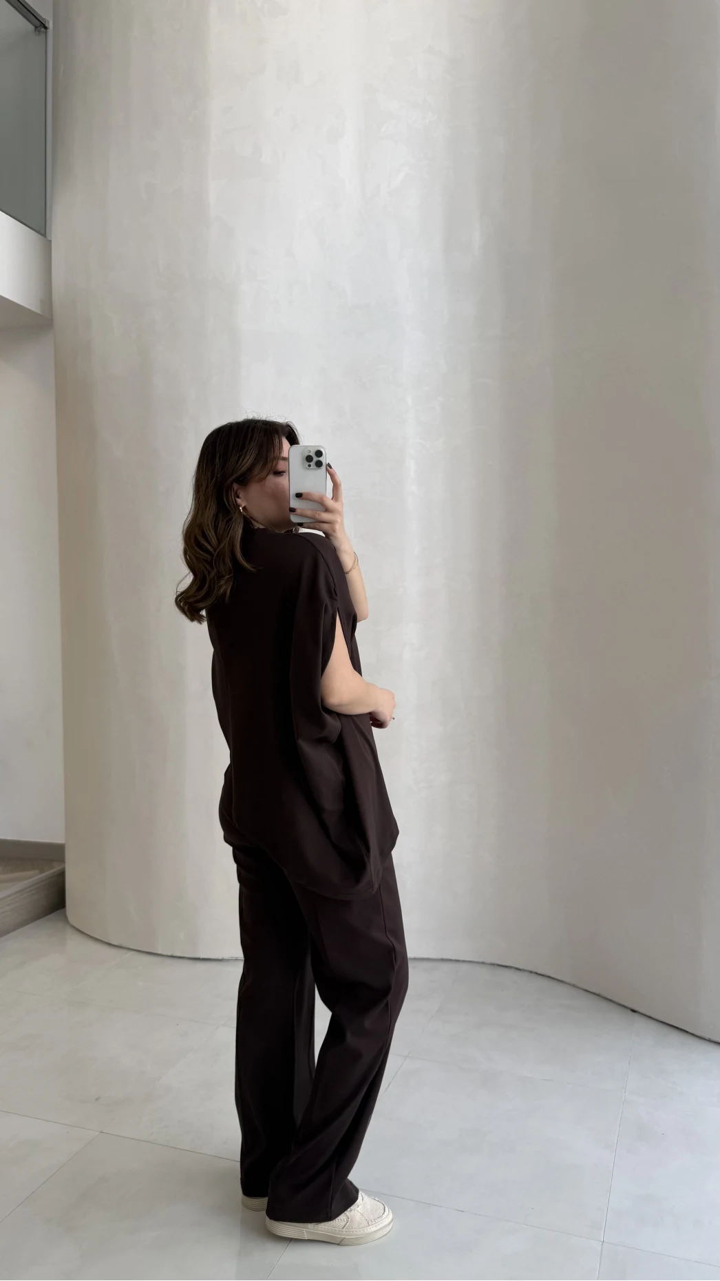 Asimetrik Kesim Pamuk Kumaş Takım - Kahverengi - Kod: 6928