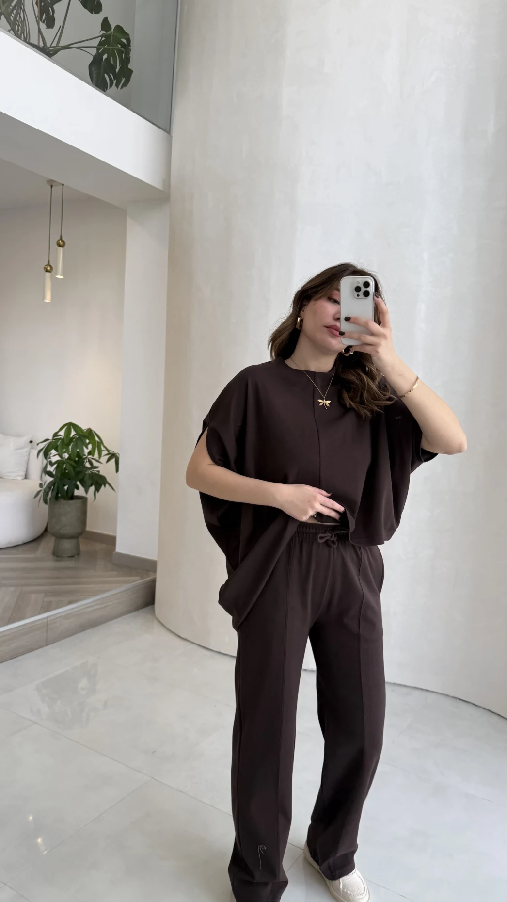 Asimetrik Kesim Pamuk Kumaş Takım - Kahverengi - Kod: 6928