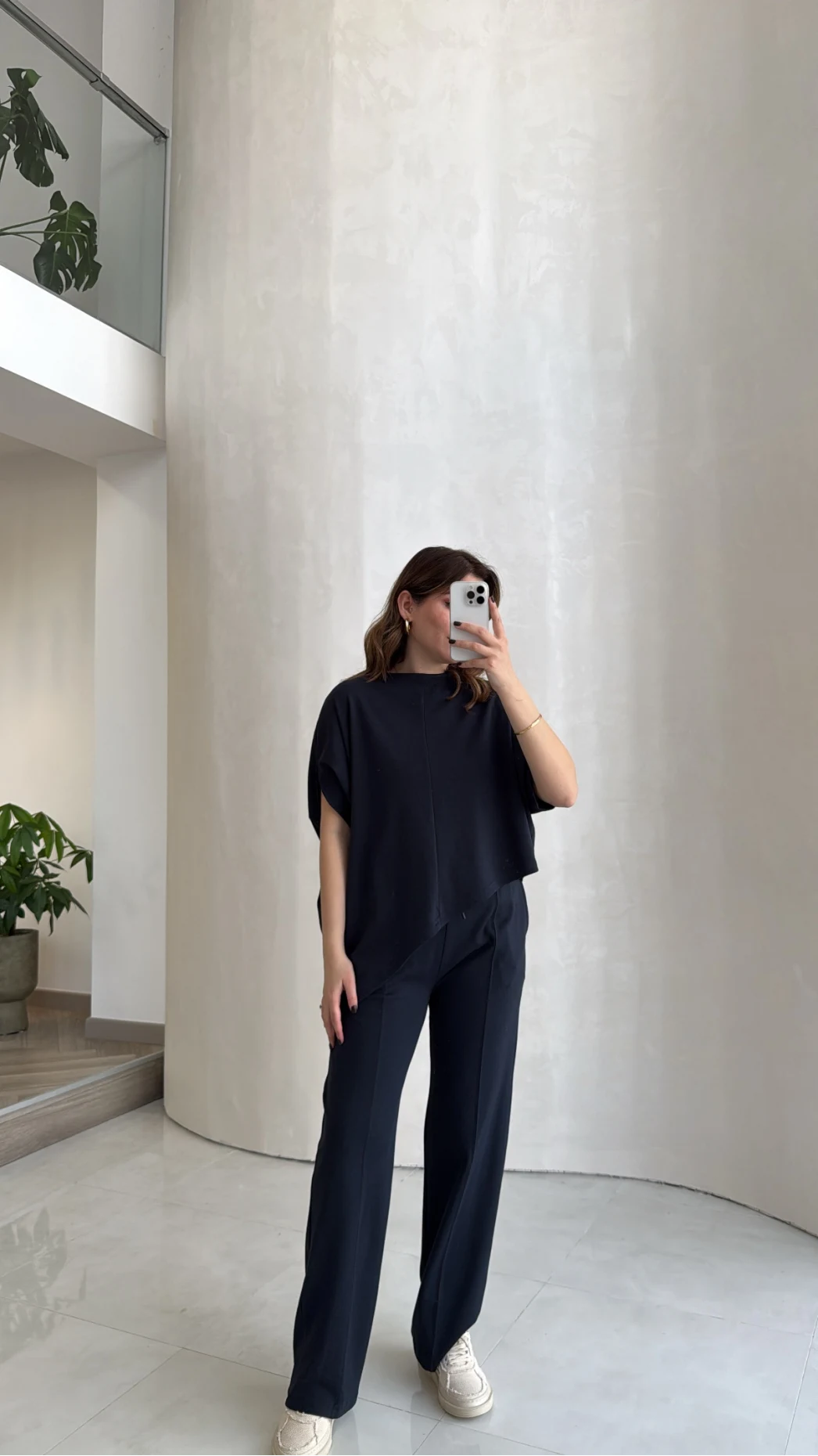 Asimetrik Kesim Pamuk Kumaş Takım - Lacivert - Kod: 6928