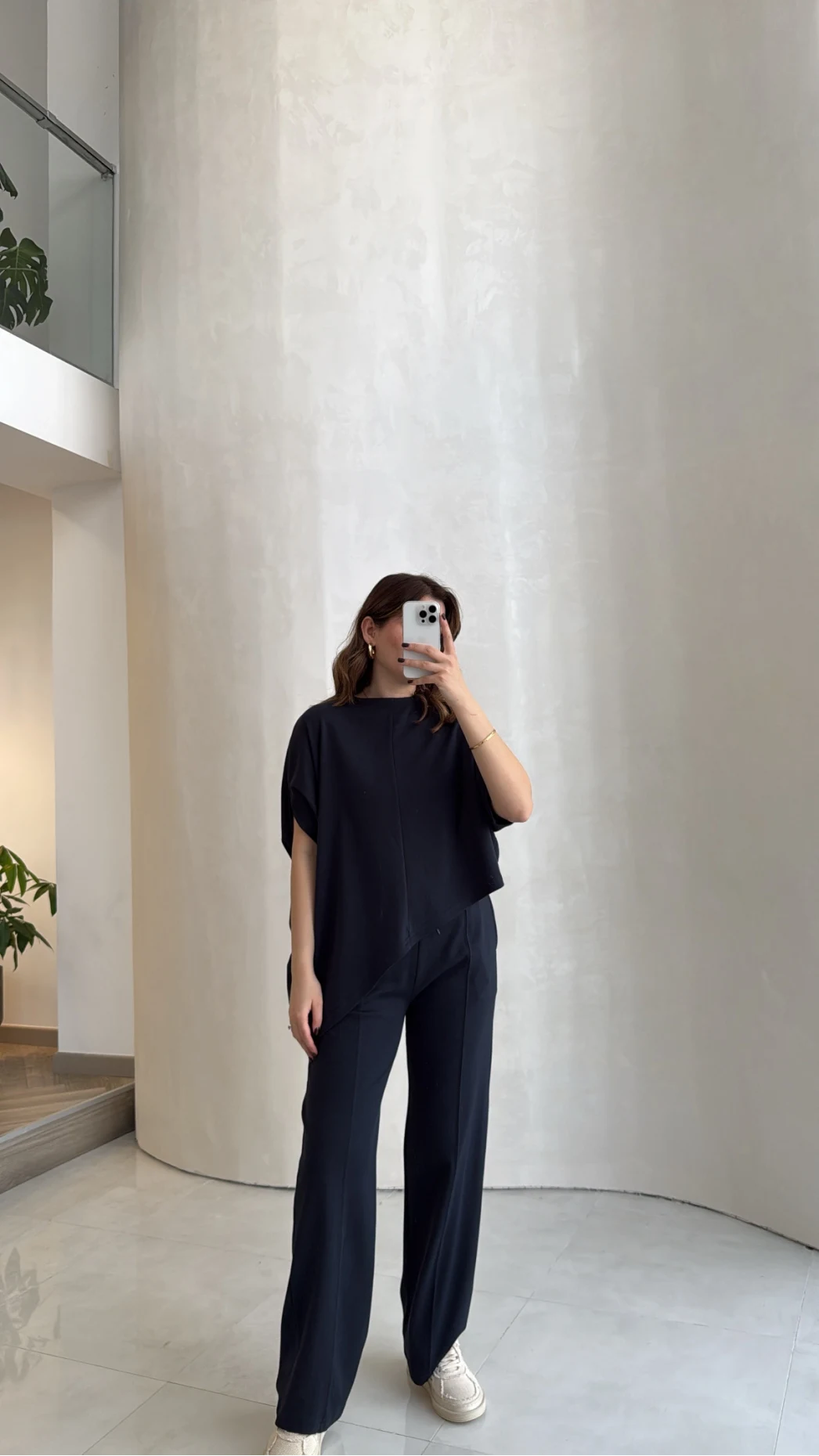 Asimetrik Kesim Pamuk Kumaş Takım - Lacivert - Kod: 6928