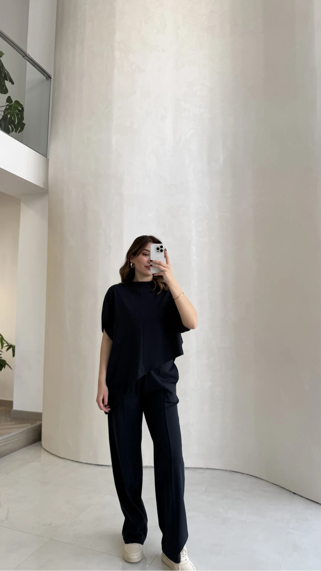 Asimetrik Kesim Pamuk Kumaş Takım - Lacivert - Kod: 6928