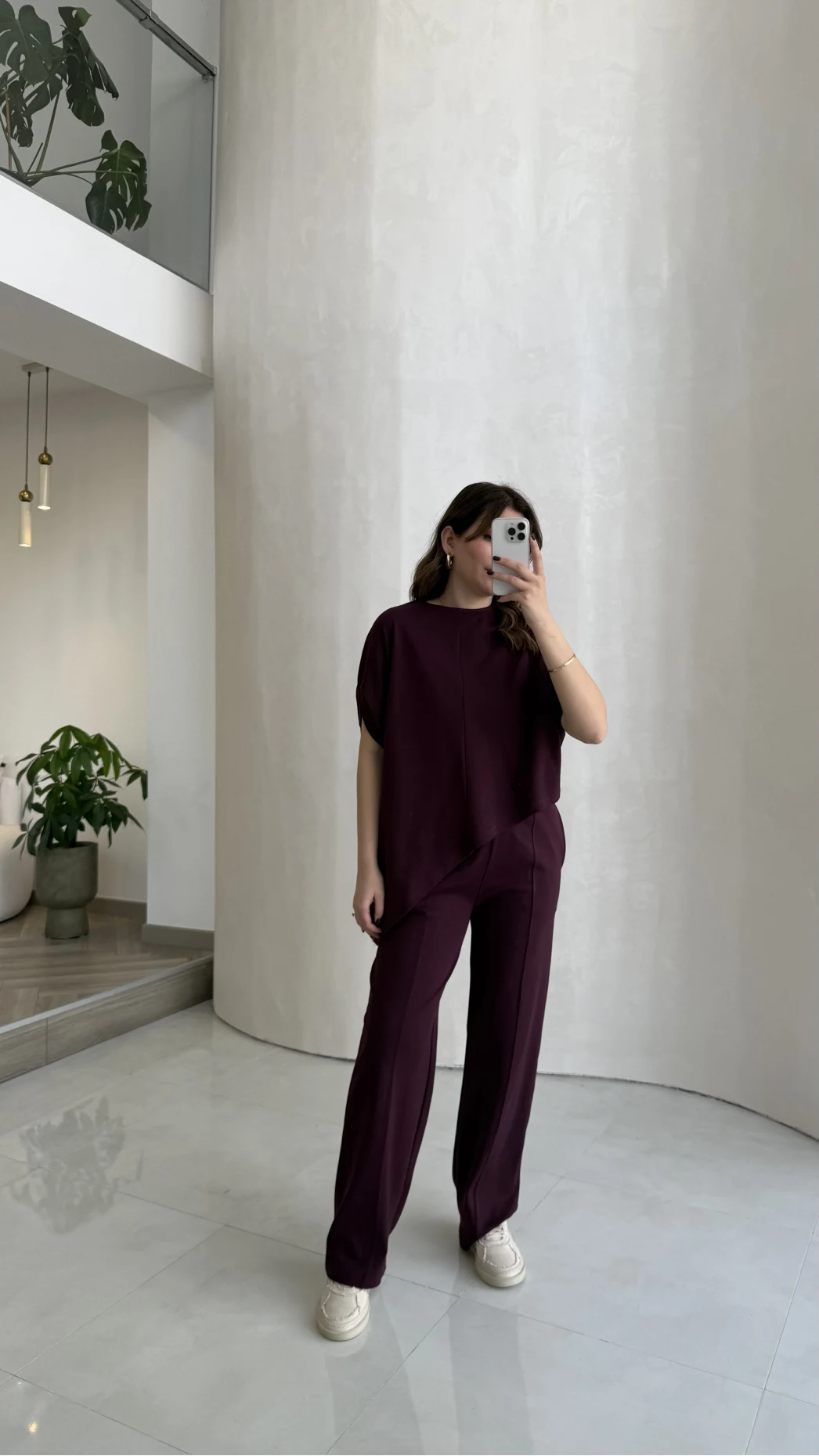 Asimetrik Kesim Pamuk Kumaş Takım - Mürdüm - Kod: 6928