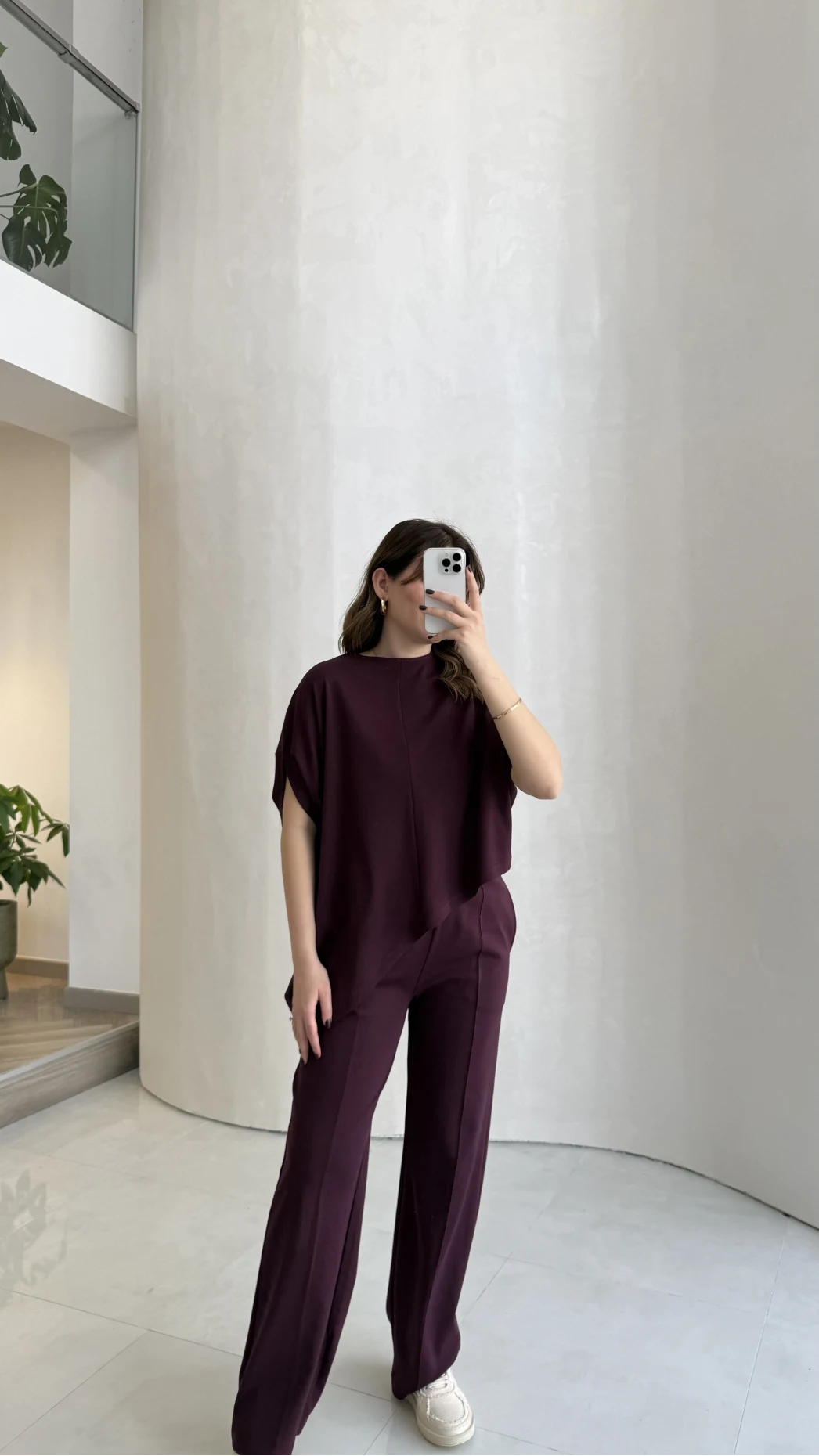 Asimetrik Kesim Pamuk Kumaş Takım - Mürdüm - Kod: 6928