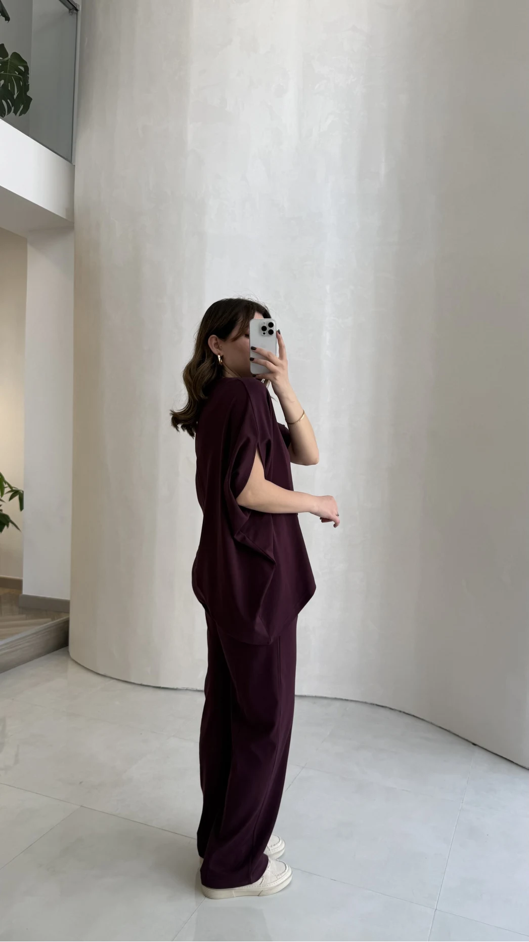 Asimetrik Kesim Pamuk Kumaş Takım - Mürdüm - Kod: 6928