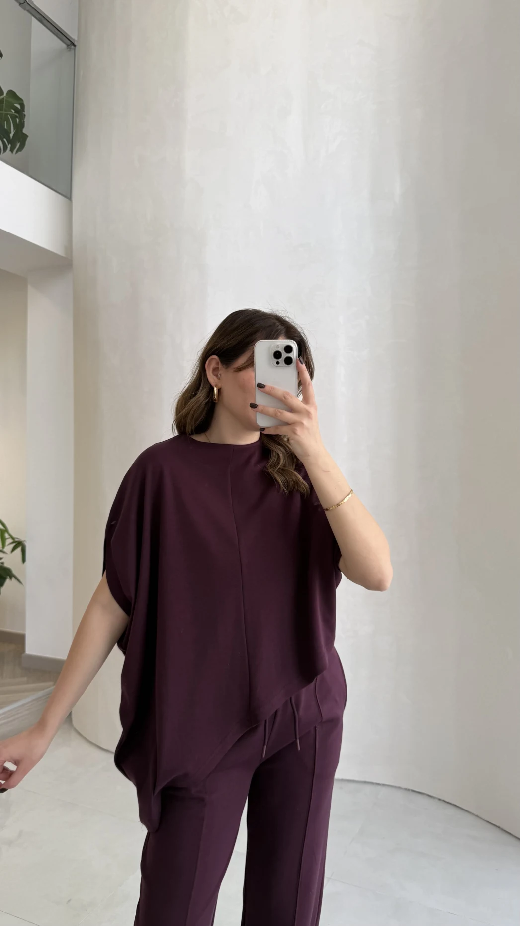 Asimetrik Kesim Pamuk Kumaş Takım - Mürdüm - Kod: 6928