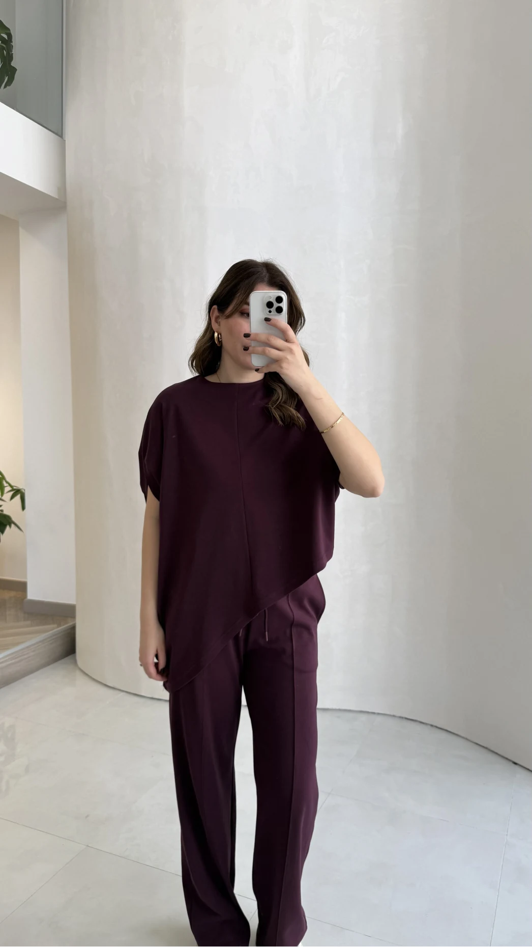 Asimetrik Kesim Pamuk Kumaş Takım - Mürdüm - Kod: 6928