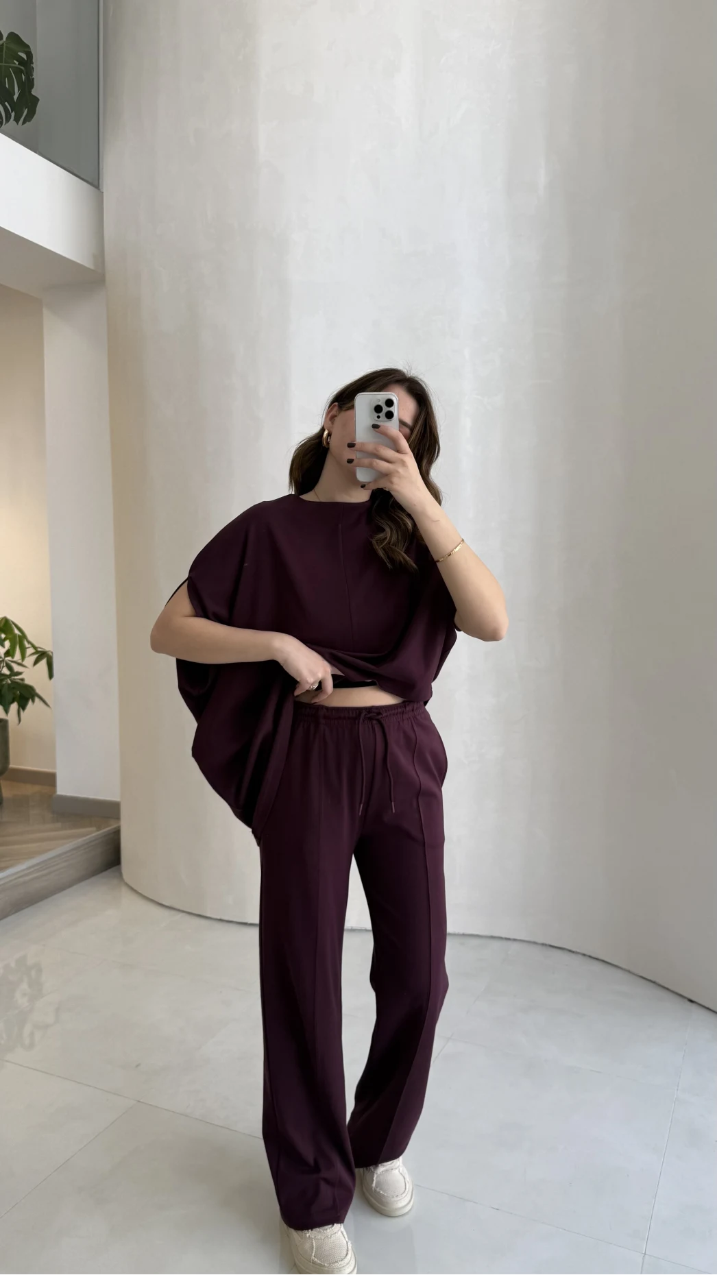 Asimetrik Kesim Pamuk Kumaş Takım - Mürdüm - Kod: 6928