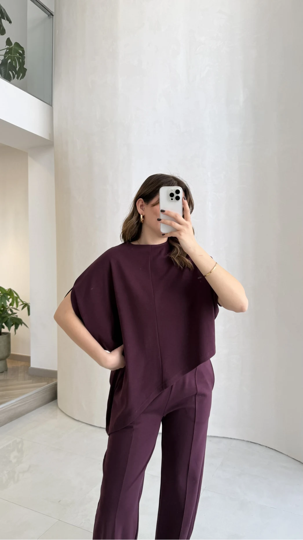 Asimetrik Kesim Pamuk Kumaş Takım - Mürdüm - Kod: 6928