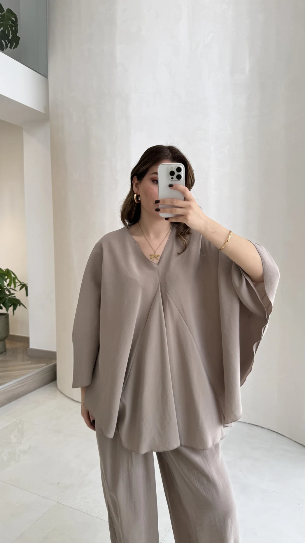 Sobremesa Pelerin Bluz- Pantolon Takım - Vizon - Kod: 51337