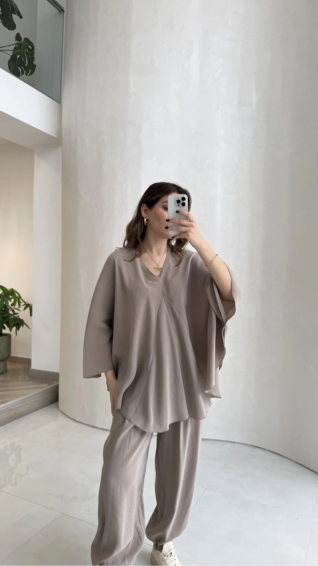 Sobremesa Pelerin Bluz- Pantolon Takım - Vizon - Kod: 51337