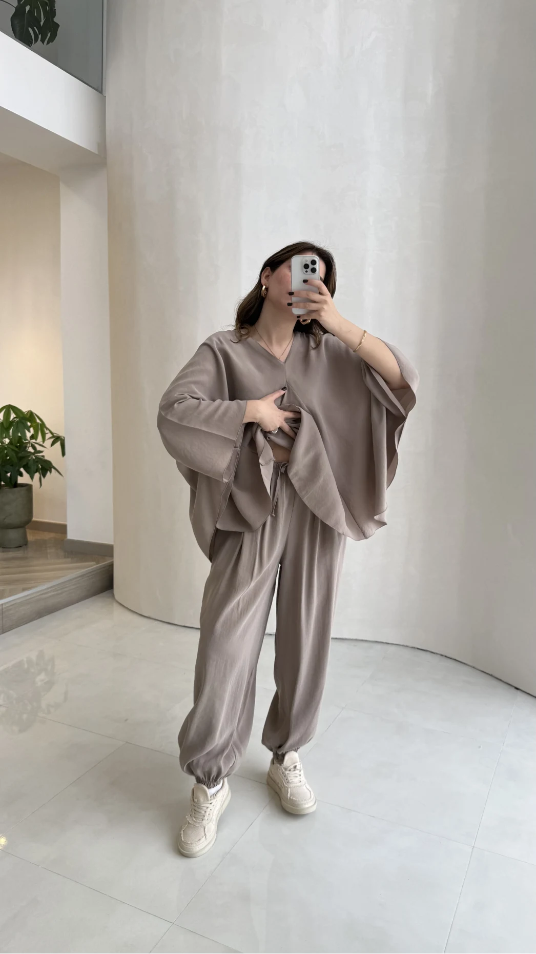 Sobremesa Pelerin Bluz- Pantolon Takım - Vizon - Kod: 51337