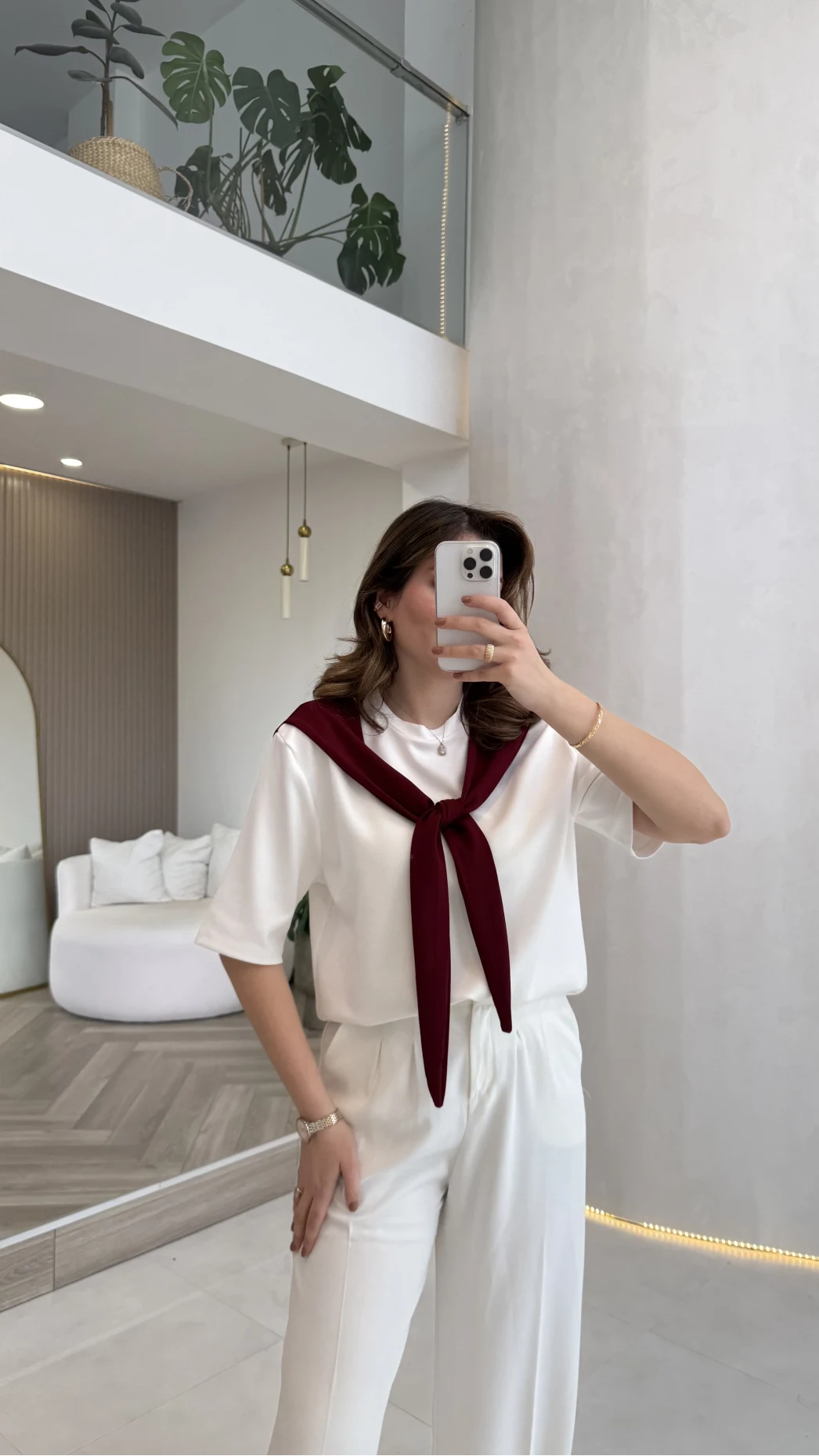 Sawa Fular Detay T-Shirt - Bordo - Kod: 1094