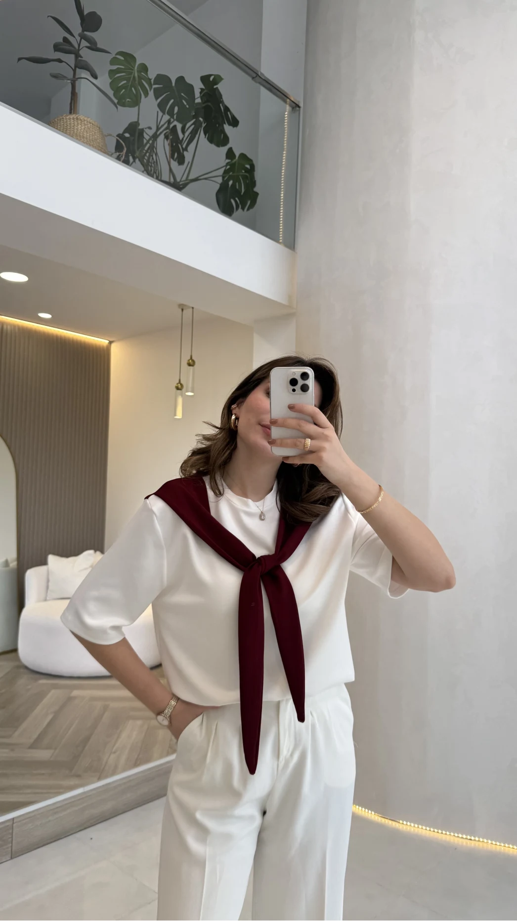 Sawa Fular Detay T-Shirt - Bordo - Kod: 1094