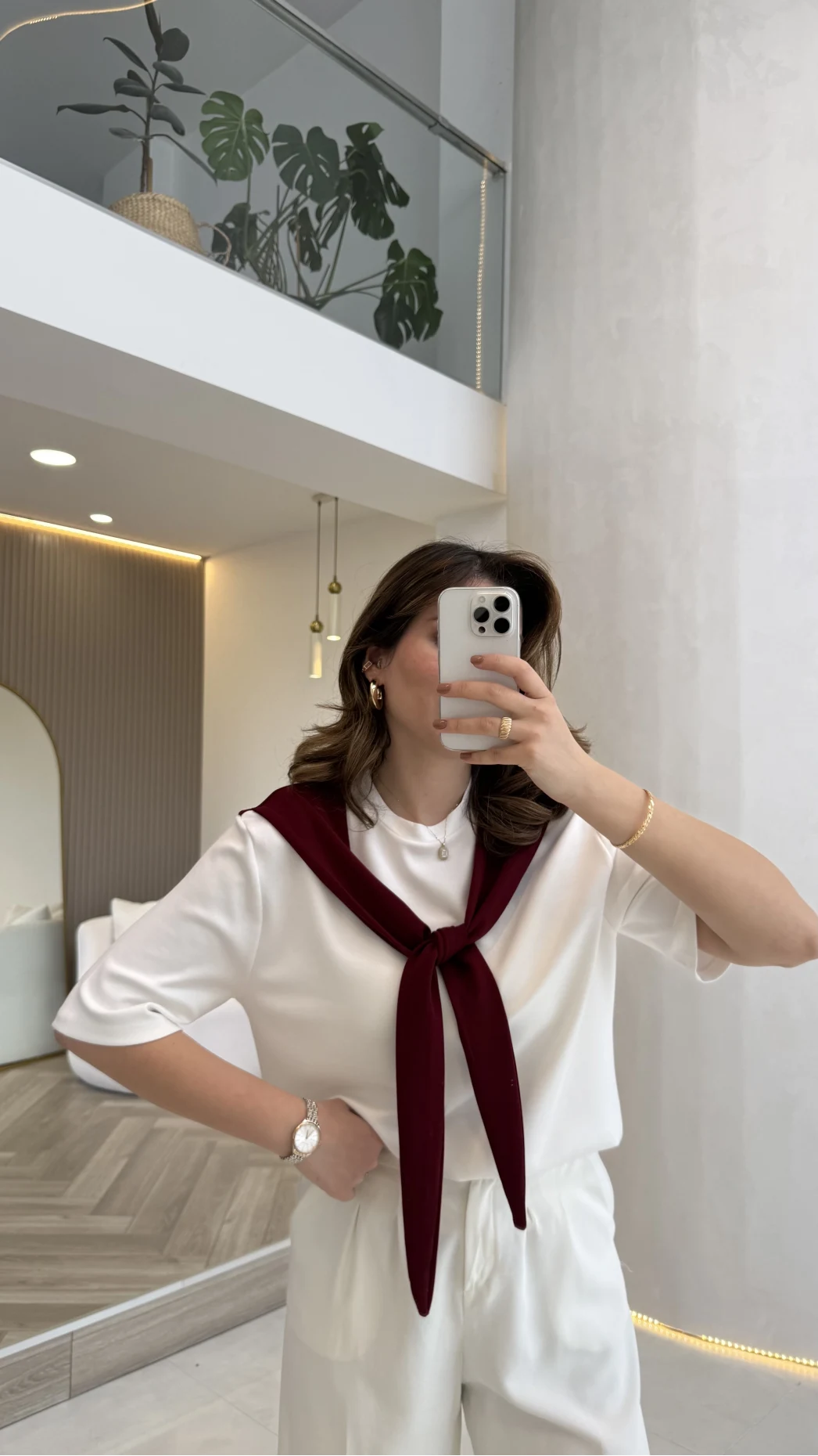 Sawa Fular Detay T-Shirt - Bordo - Kod: 1094