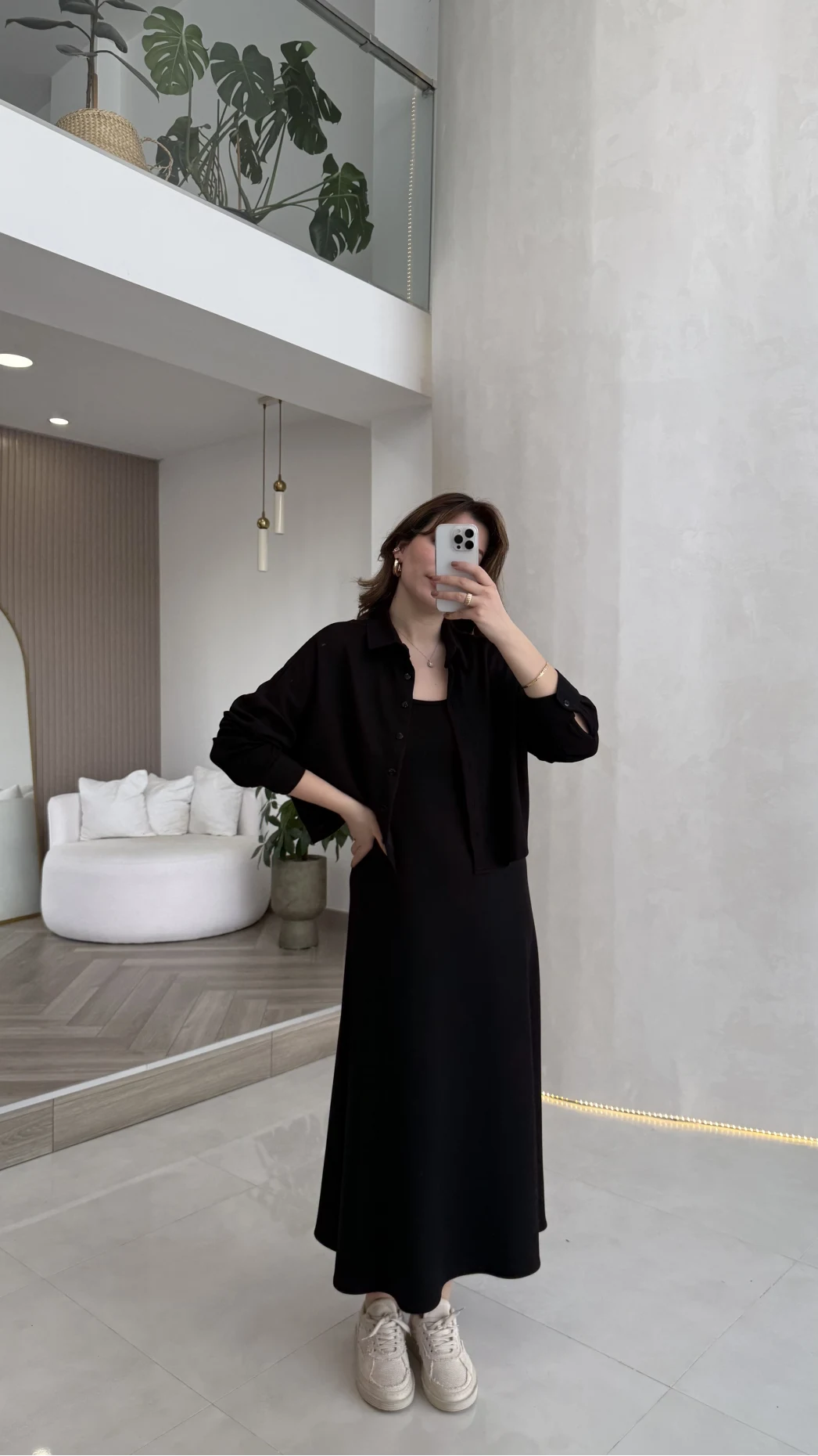 İnce Askılı Elbise Hırka Takım - Siyah - Kod: 4103