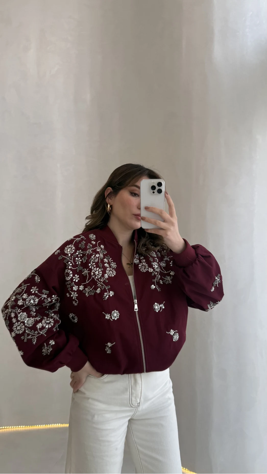 Premium Taş Pul Detaylı Pamuklu Ceket - Bordo - Kod: 99927