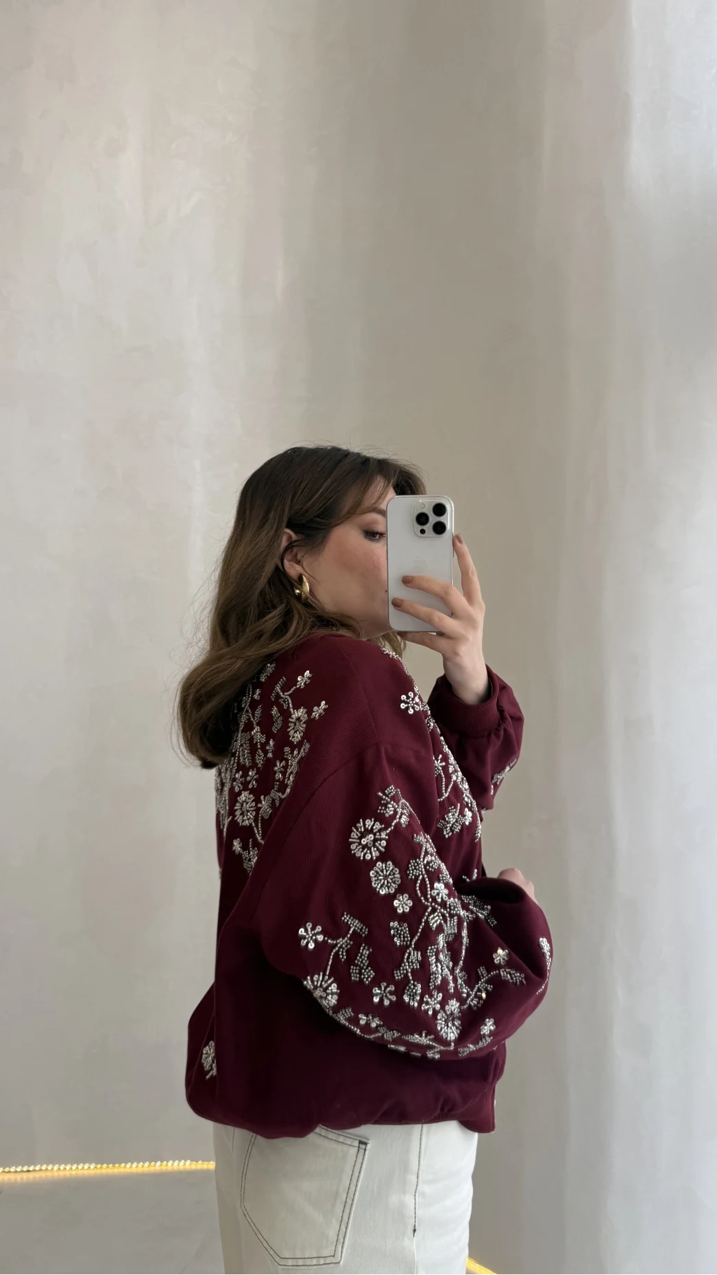 Premium Taş Pul Detaylı Pamuklu Ceket - Bordo - Kod: 99927