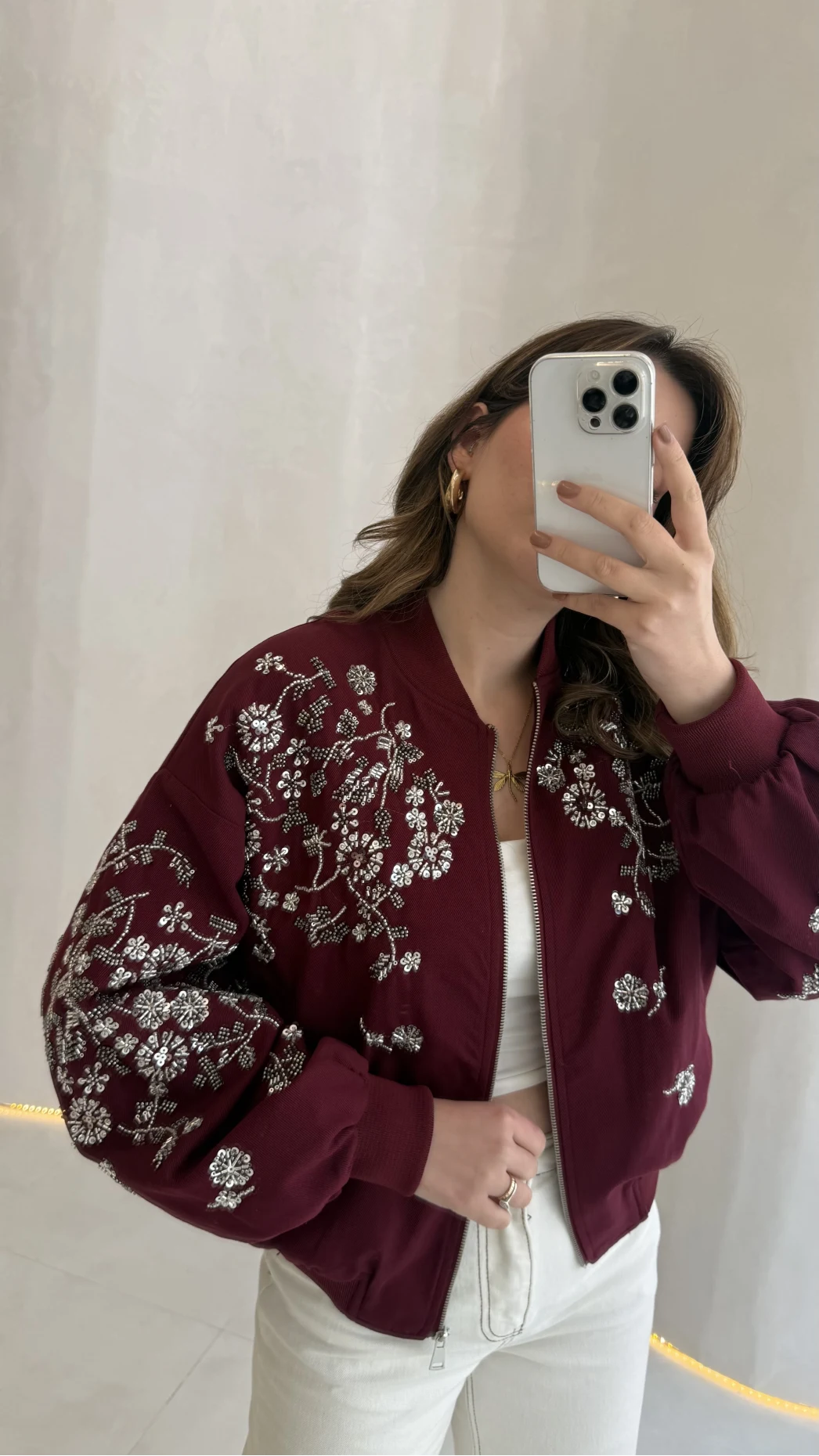 Premium Taş Pul Detaylı Pamuklu Ceket - Bordo - Kod: 99927