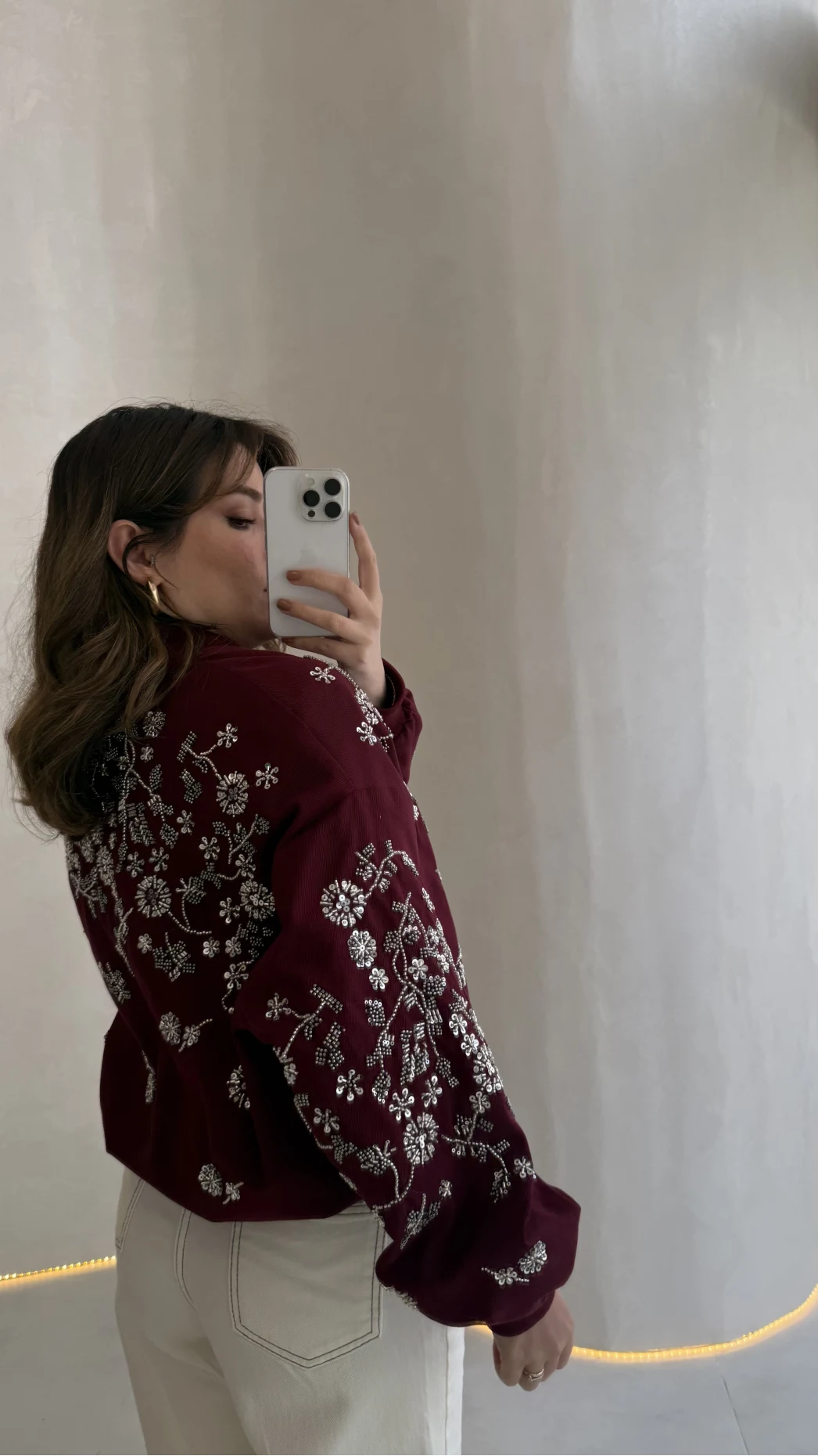 Premium Taş Pul Detaylı Pamuklu Ceket - Bordo - Kod: 99927