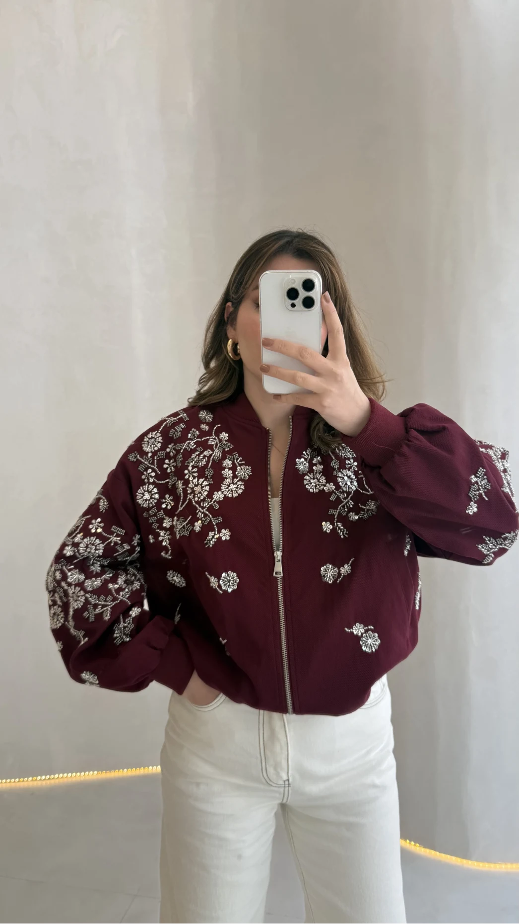 Premium Taş Pul Detaylı Pamuklu Ceket - Bordo - Kod: 99927