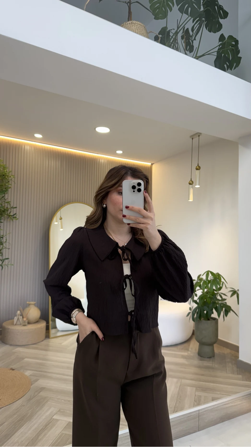 Bebe Yaka Çizgili Gömlek - Acı Kahve - Kod: 2048